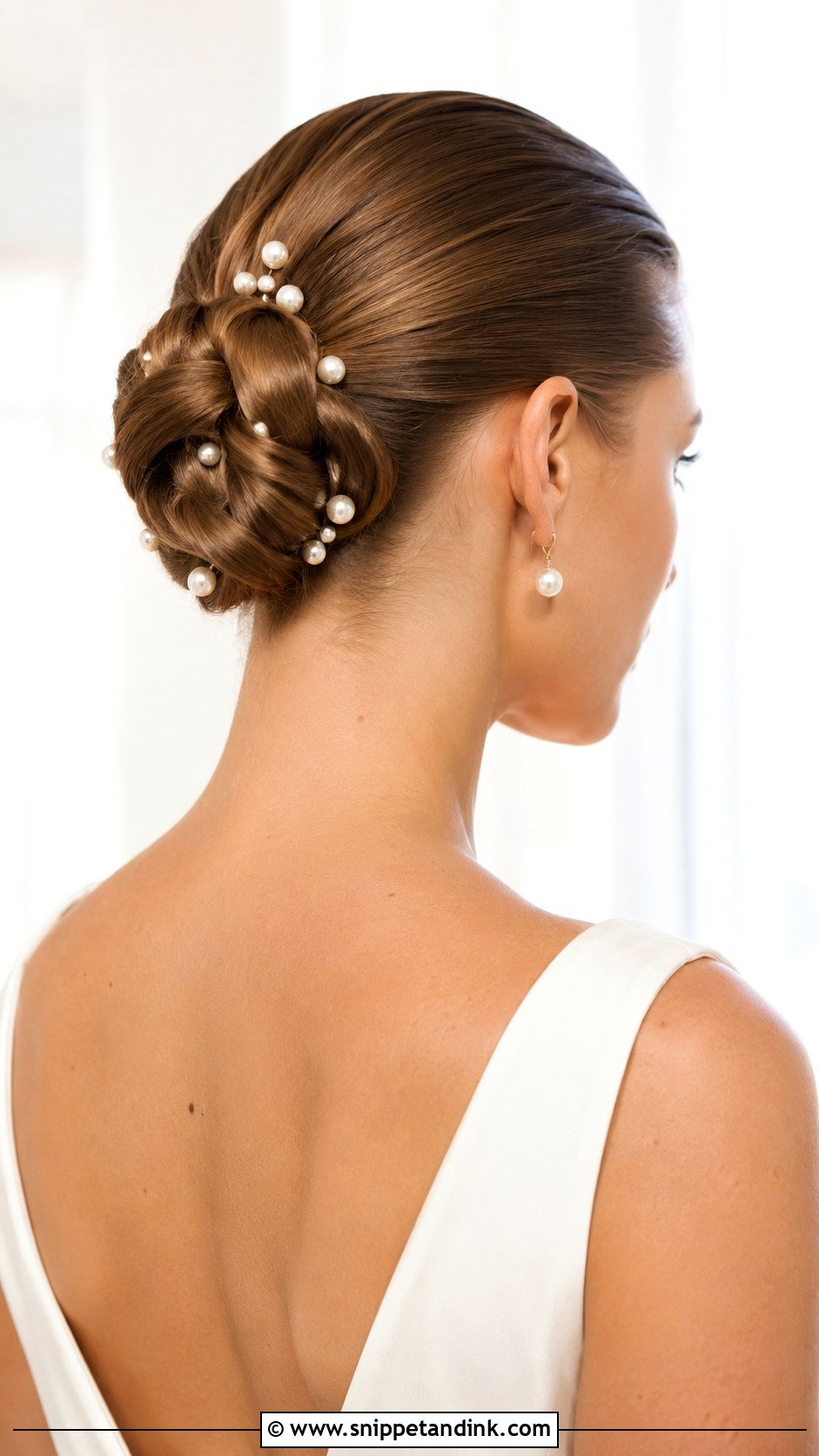 Slicked Back Bridal Updo With Pearls - Snippet and Ink - 20 Slick Wedding Hair Ideas