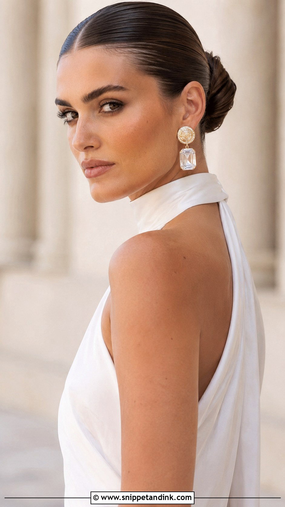 Slicked Back Bun With Bold Hairline - Snippet and Ink - 20 Bridal Hair Front View Ideas