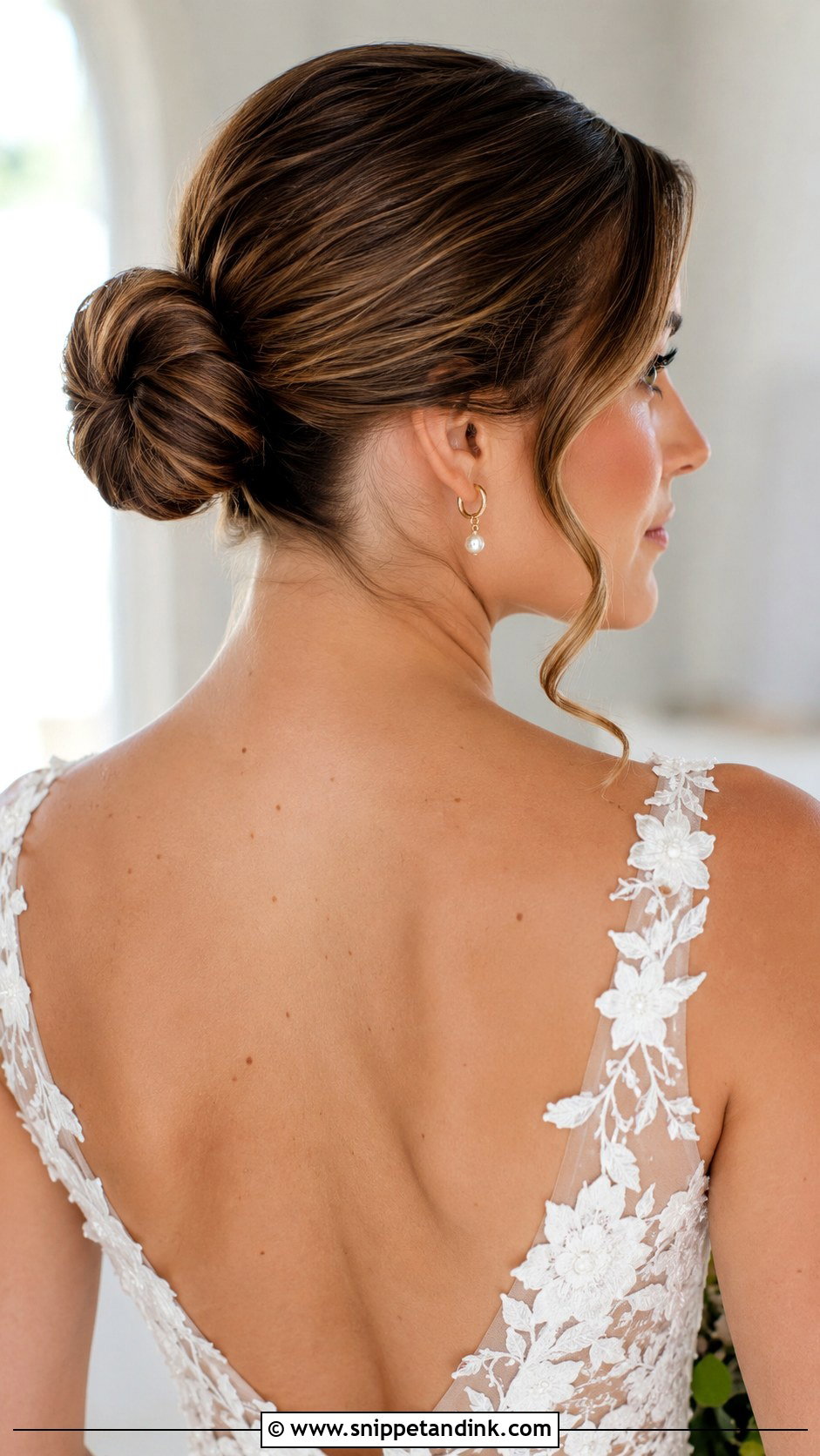 Slicked Back Bun With Face Framing Tendrils - Snippet and Ink - 20 Slicked Back Bun Wedding Hair Ideas