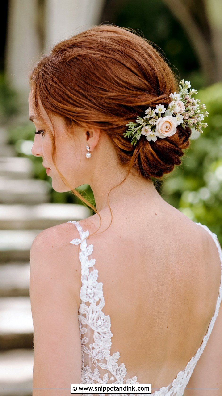 Slicked Back Bun With Flowers - Snippet and Ink - 25 Slick Back Wedding Hair Ideas