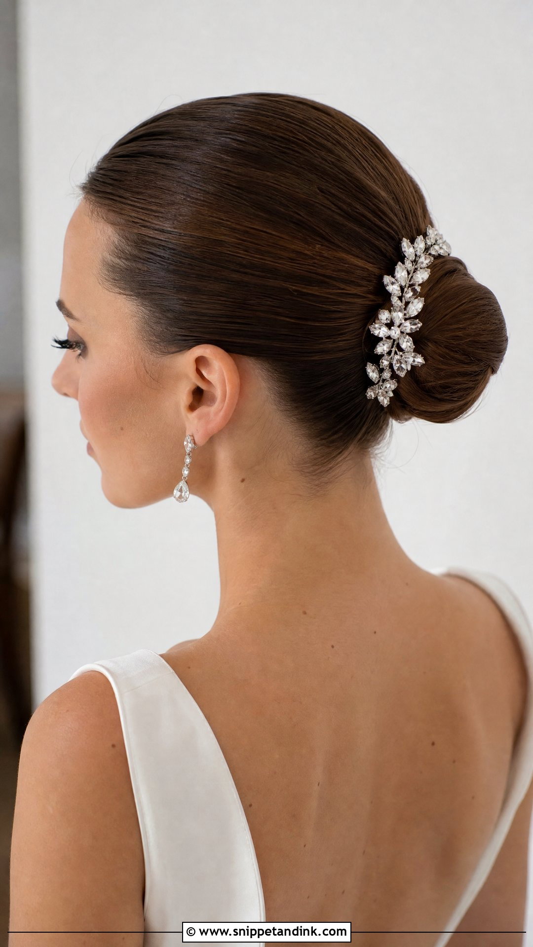 Slicked Back Bun With Hair Accessory - Snippet and Ink - 20 Slick Back Bridal Hair Ideas