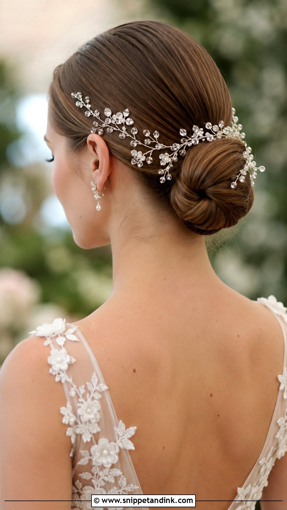 Slicked Back Bun With Hair Vine - Snippet and Ink - 25 Slick Back Wedding Hair Ideas