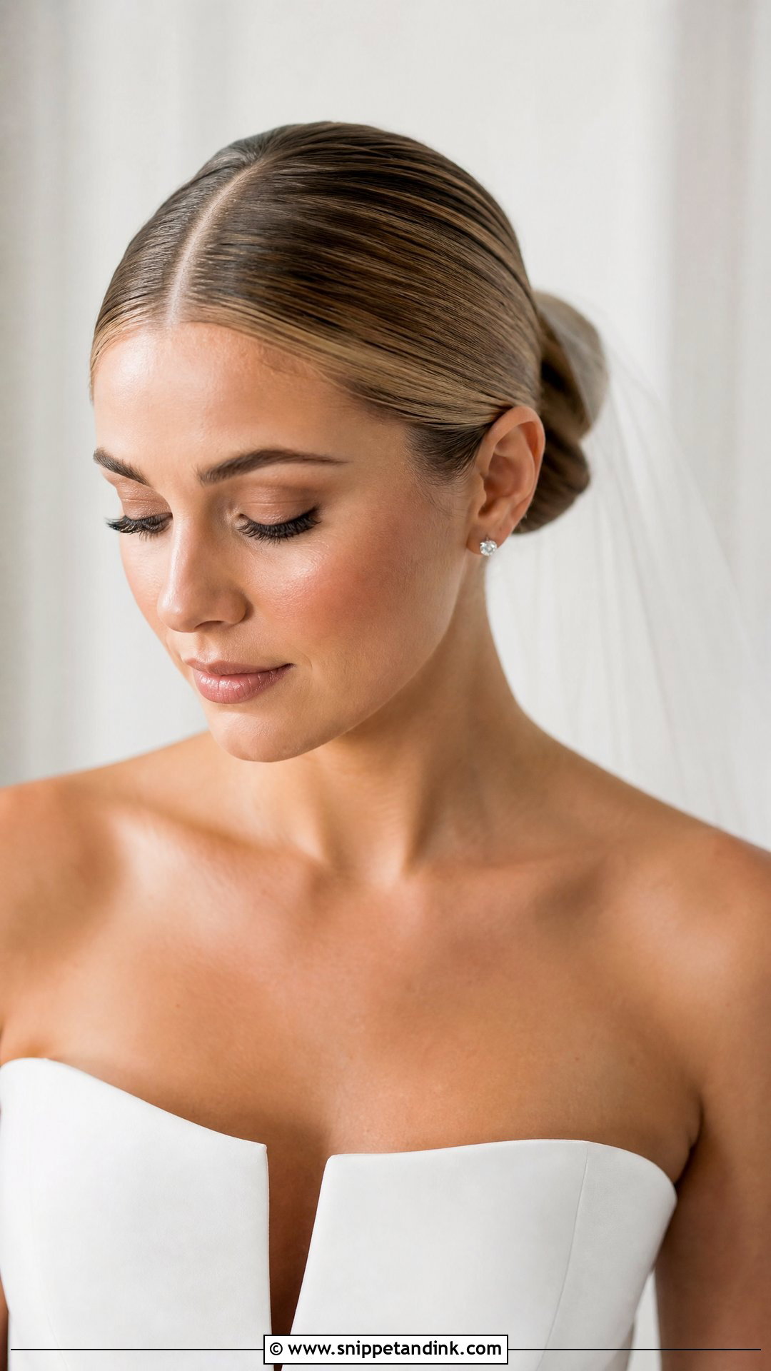 Slicked Back Bun With Middle Part - Snippet and Ink - 20 Slicked Back Wedding Hair Ideas
