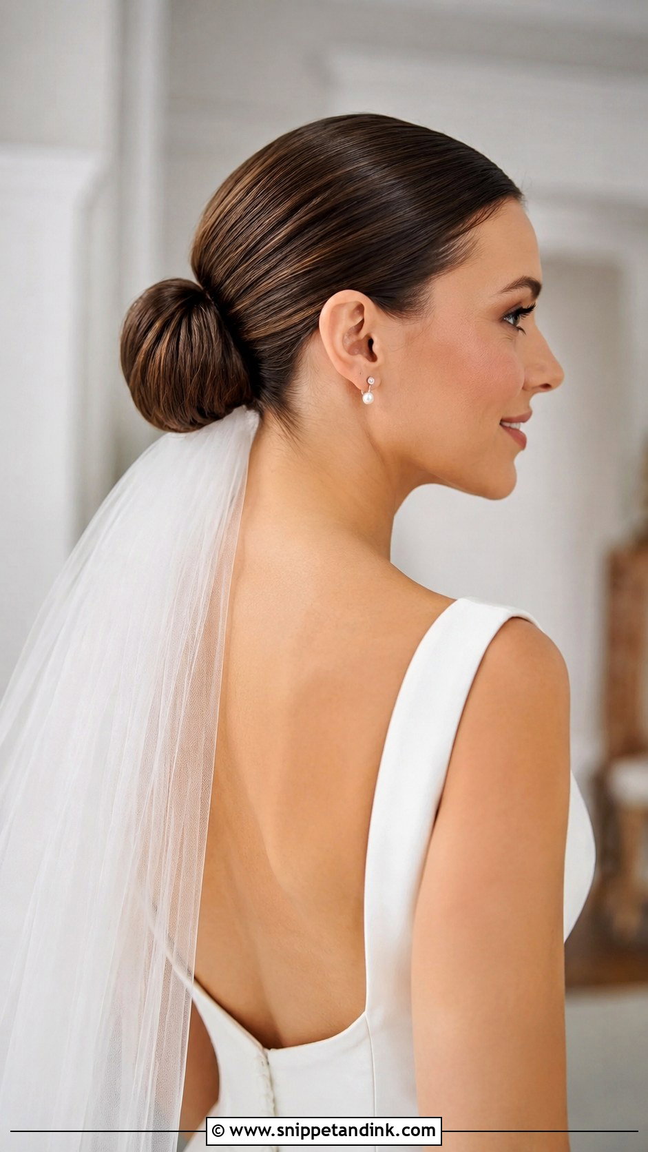 Slicked Back Bun With Veil - Snippet and Ink - 20 Slick Wedding Hair Ideas