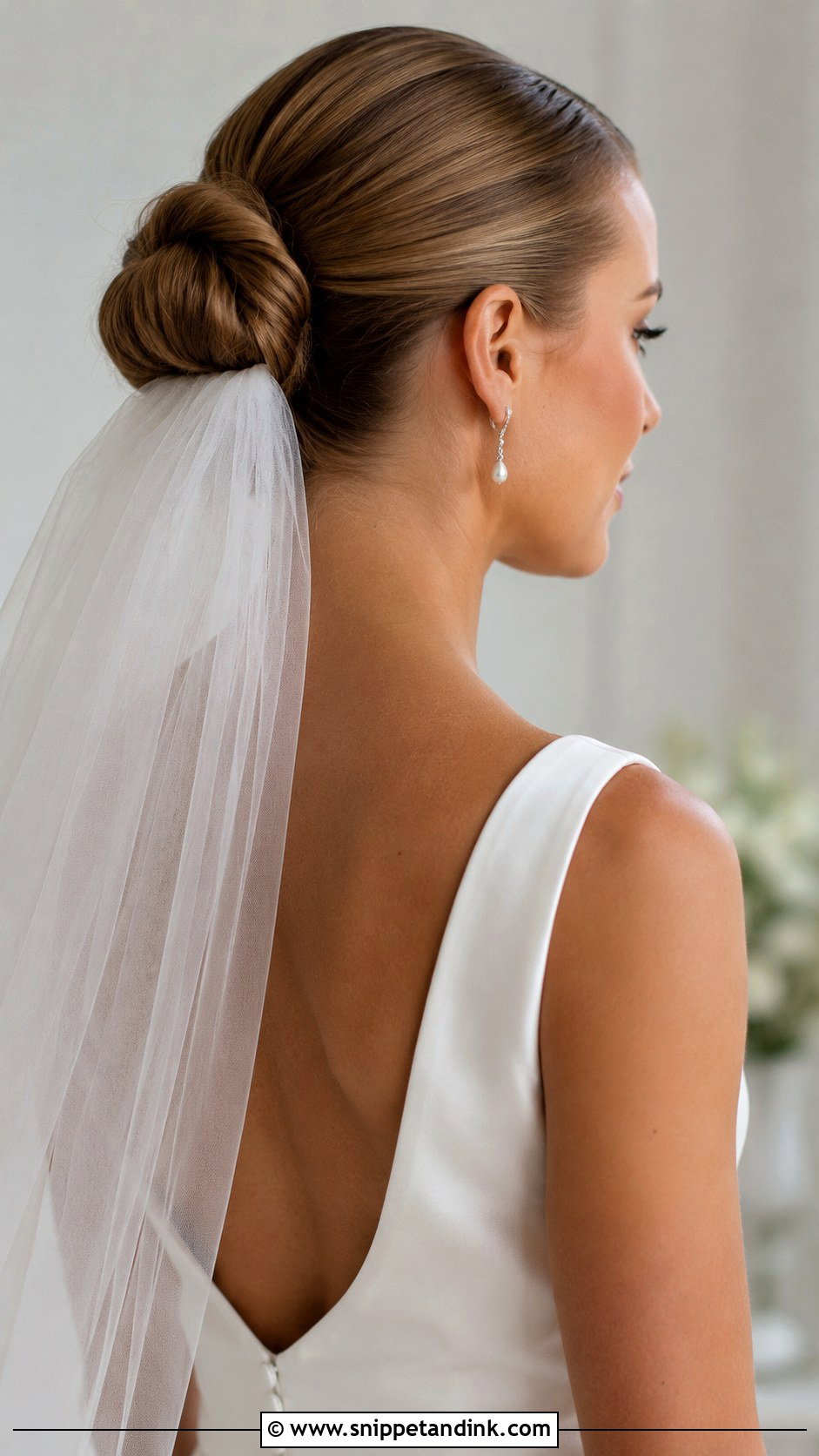 Slicked Back Bun With Veil Wedding Hairstyle - Snippet and Ink - 15 Slicked Back Wedding Hairstyles