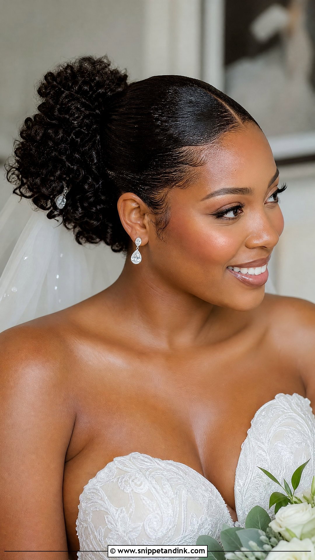 Slicked Back Curly Bridal Updo - Snippet and Ink - 20 Slick Back Bridal Hair Ideas