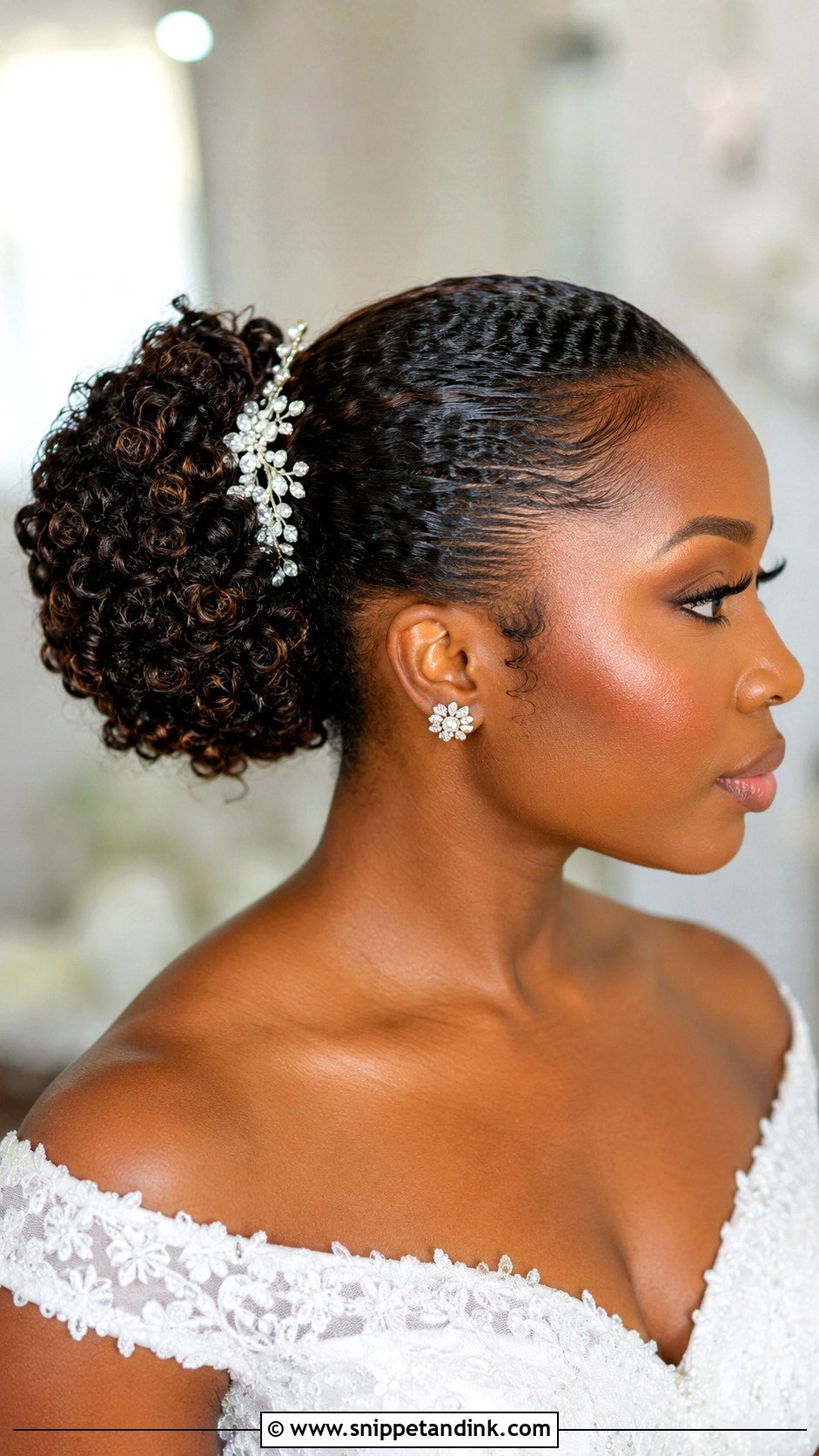 Slicked Back Curly Bun Wedding Hairstyle - Snippet and Ink - 15 Slicked Back Wedding Hairstyles