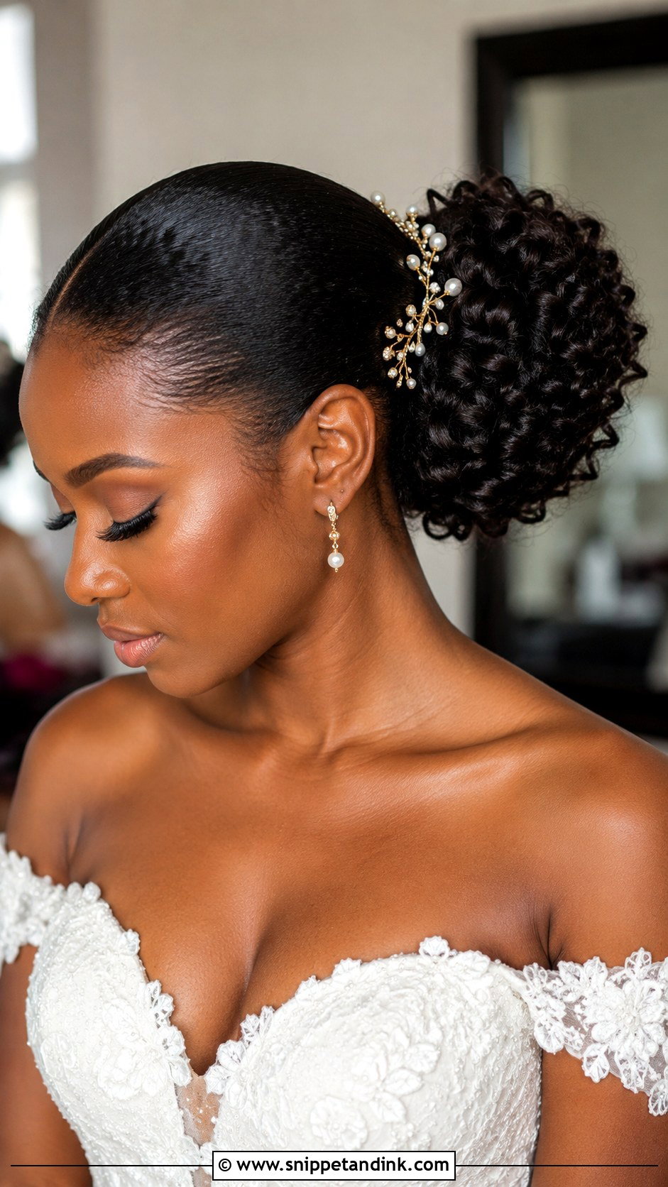 Slicked Back Curly Bun - Snippet and Ink - 15 Slicked Back Bridal Hair Ideas