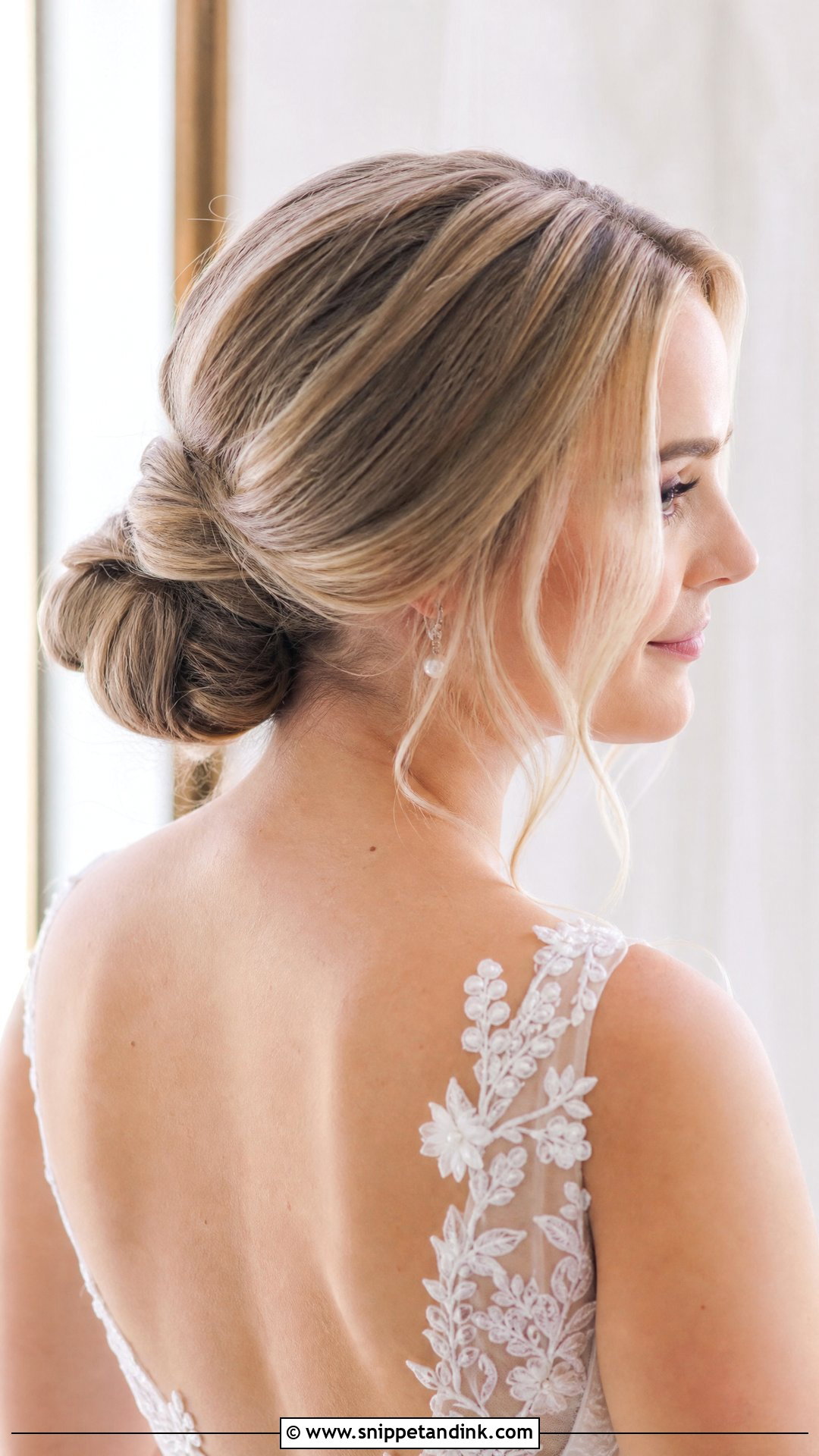 Slicked Back Hair With Bun And Tendrils - Snippet and Ink - 20 Slick Back Bridal Hair Ideas