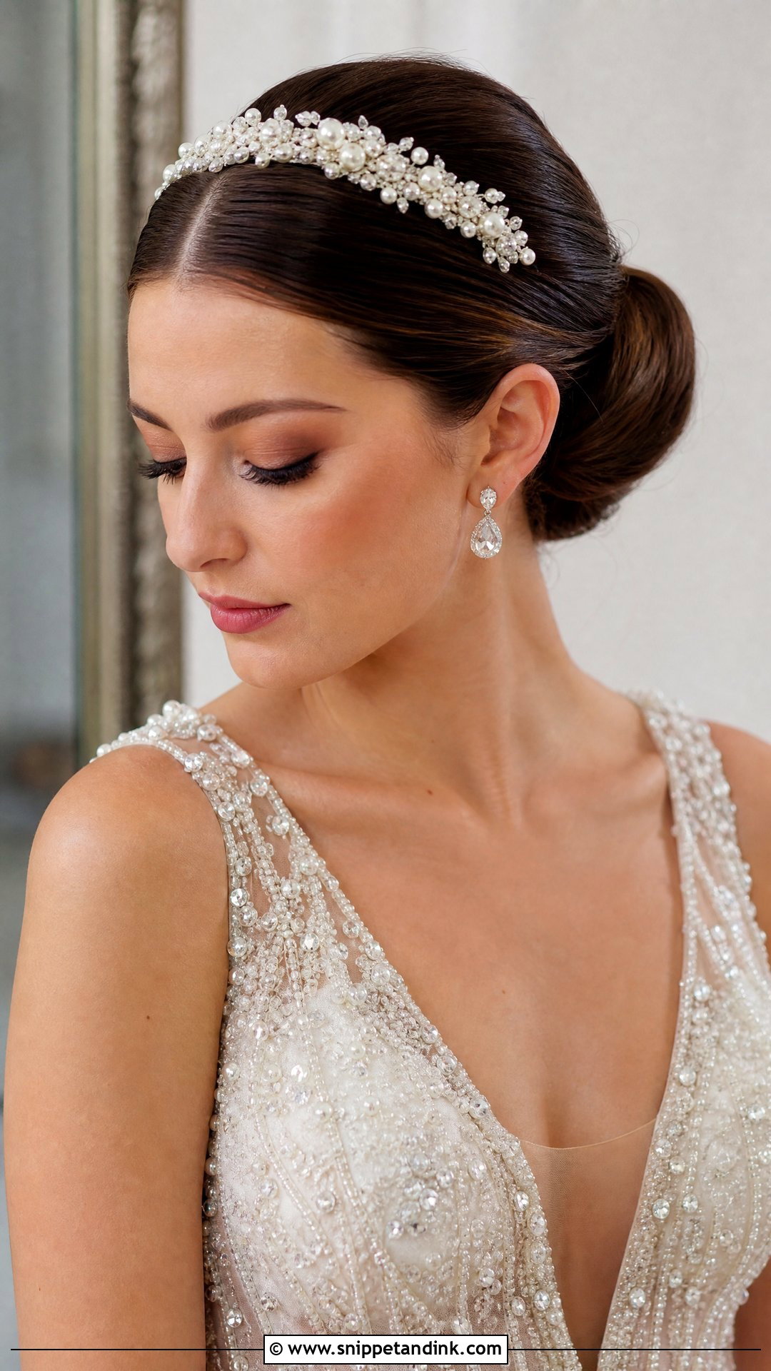 Slicked Back Hair With Embellished Headband - Snippet and Ink - 20 Slicked Back Wedding Hair Ideas