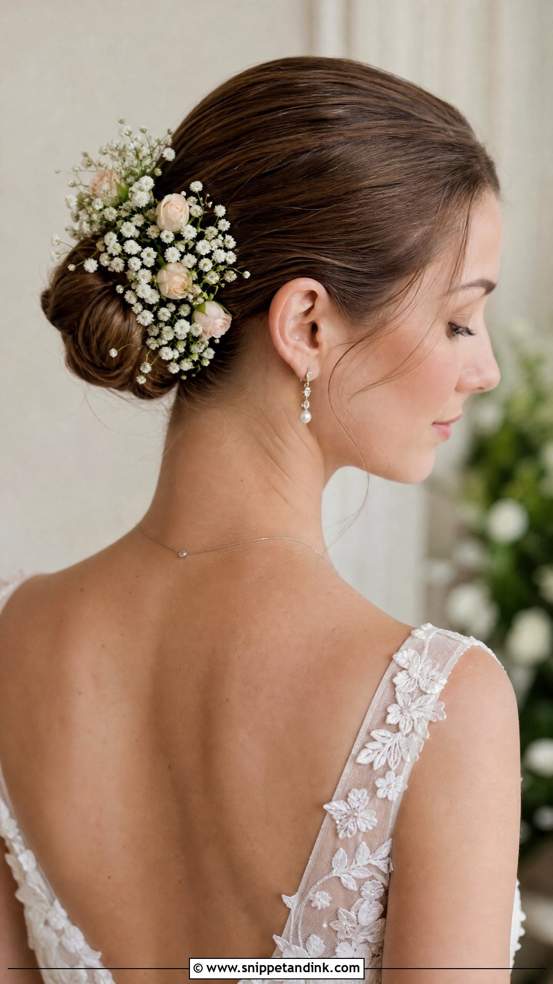 Slicked Back Hair With Floral Accents - Snippet and Ink - 20 Slicked Back Wedding Hair Ideas