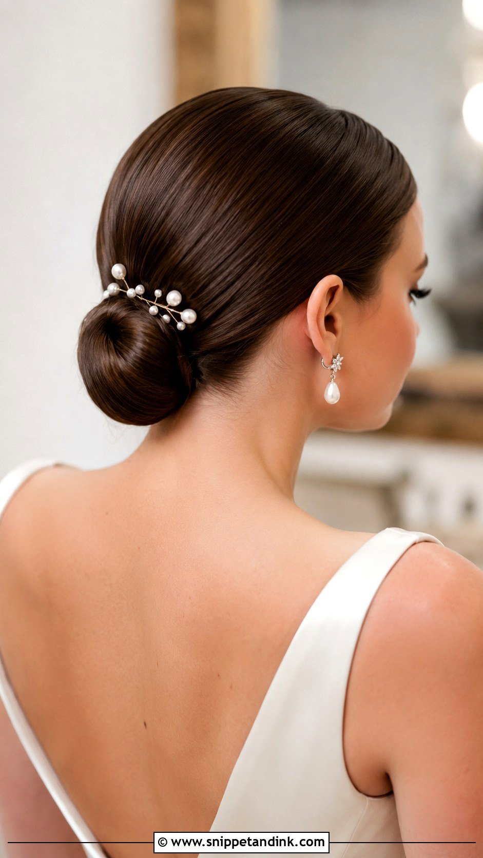 Slicked Back Hair With Pearl Accessories - Snippet and Ink - 20 Slick Back Wedding Hairstyles
