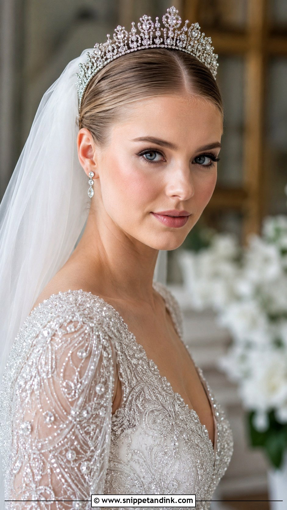 Slicked Back Hair With Tiara - Snippet and Ink - 20 Slick Back Wedding Hairstyles