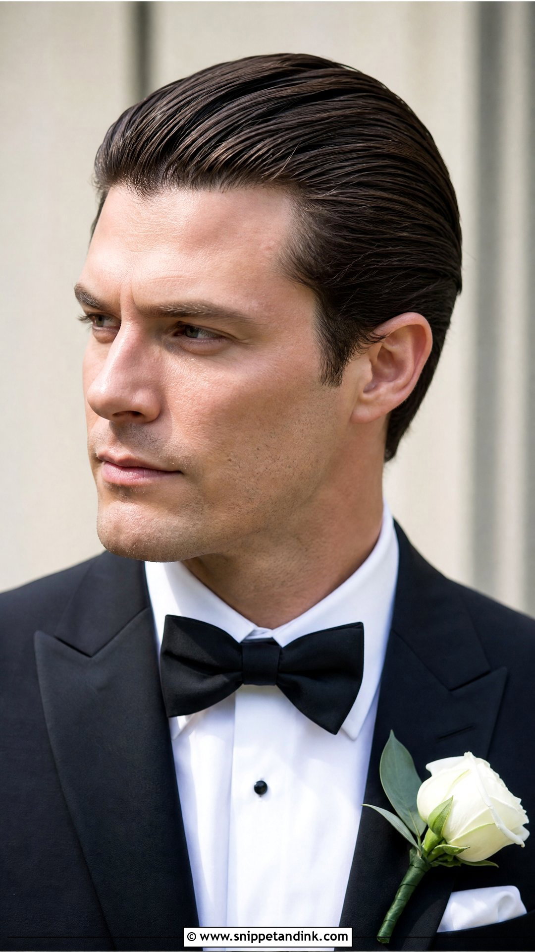 Slicked Back Hair for Weddings - Snippet and Ink - 20 Men’s Wedding Hair Ideas