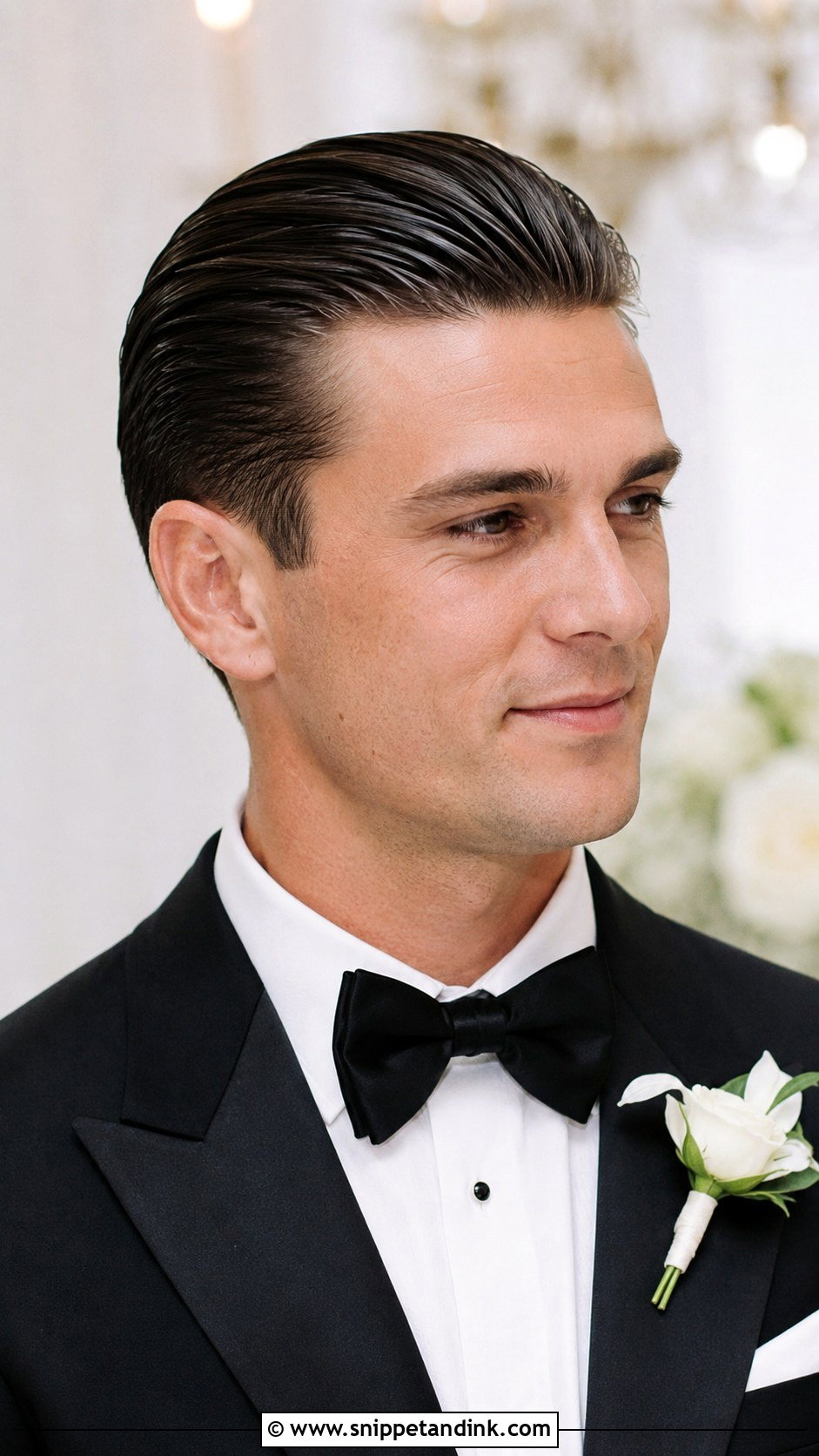 Slicked Back Hairstyle for Grooms - Snippet and Ink - 20 Hairstyle for Groom Ideas