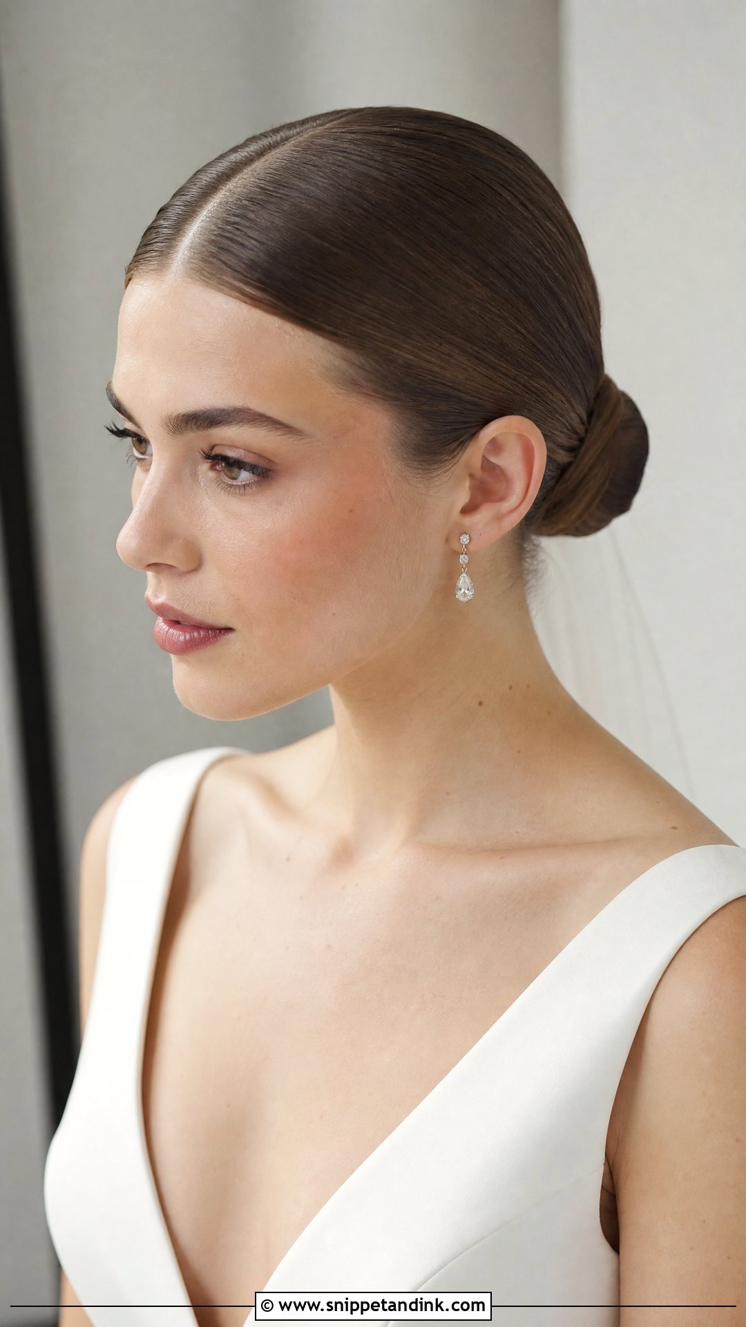 Slicked Back Middle Part Bun - Snippet and Ink - 20 Slick Back Bridal Hair Ideas