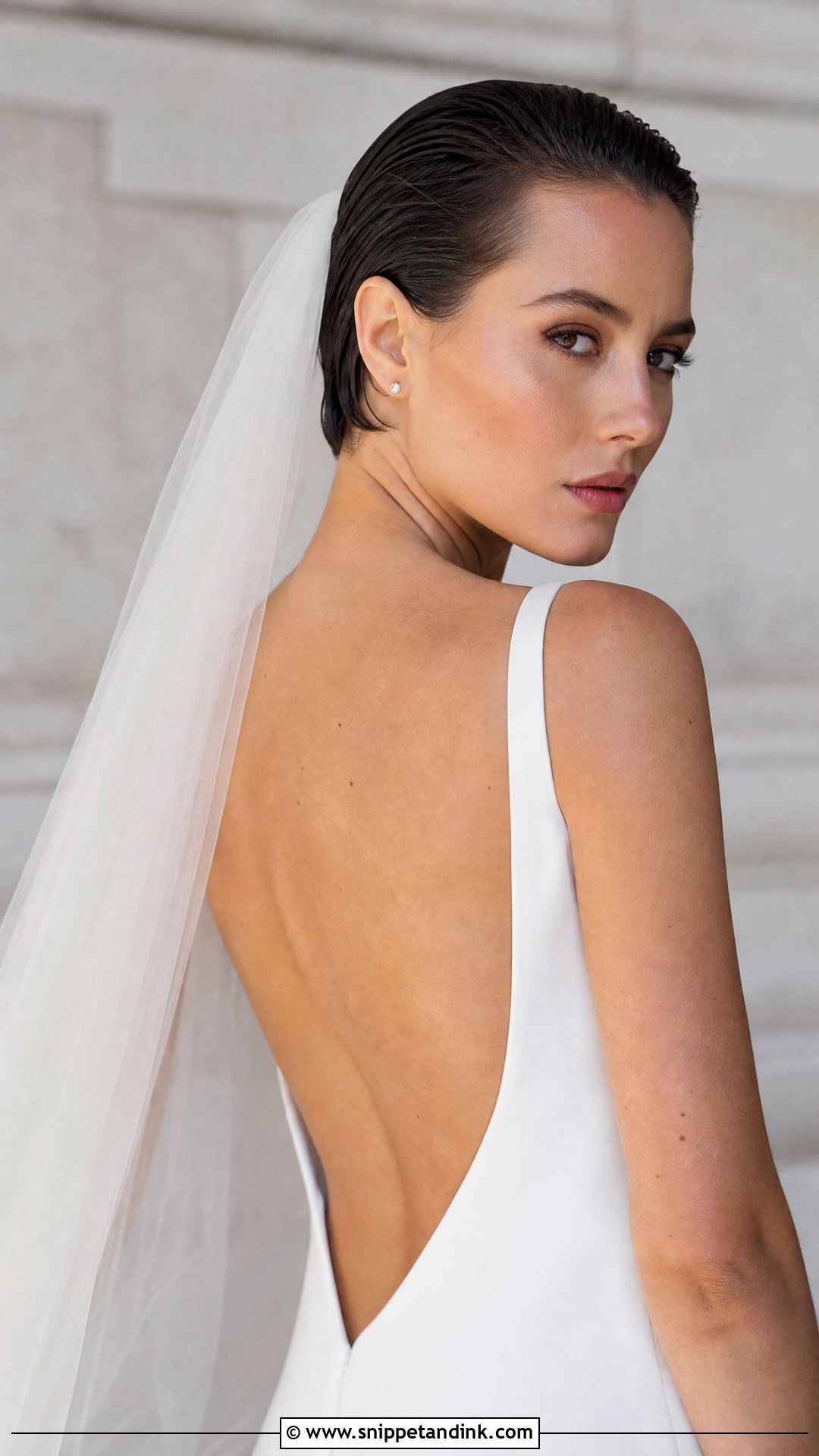 Slicked Back Pixie With Cathedral Veil - Snippet and Ink - 20 Short Veil Hairstyles