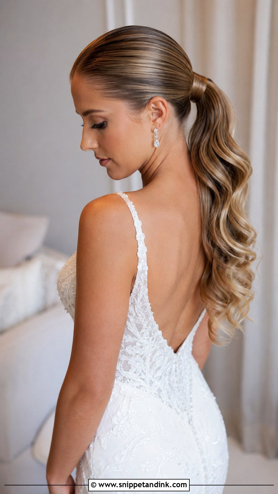 Slicked Back Ponytail With Waves - Snippet and Ink - 20 Slick Back Wedding Hairstyles