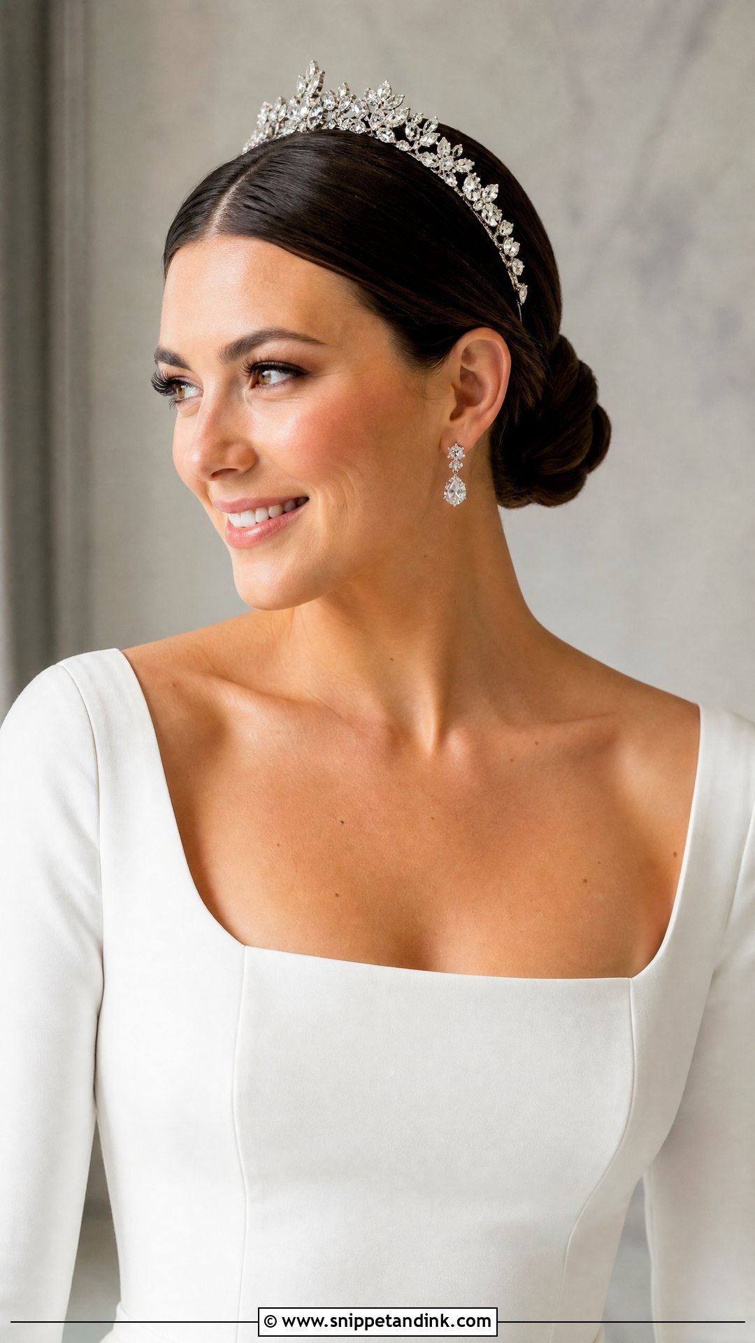 Slicked Back Updo With a Tiara - Snippet and Ink - 20 Tiara Wedding Hair Ideas