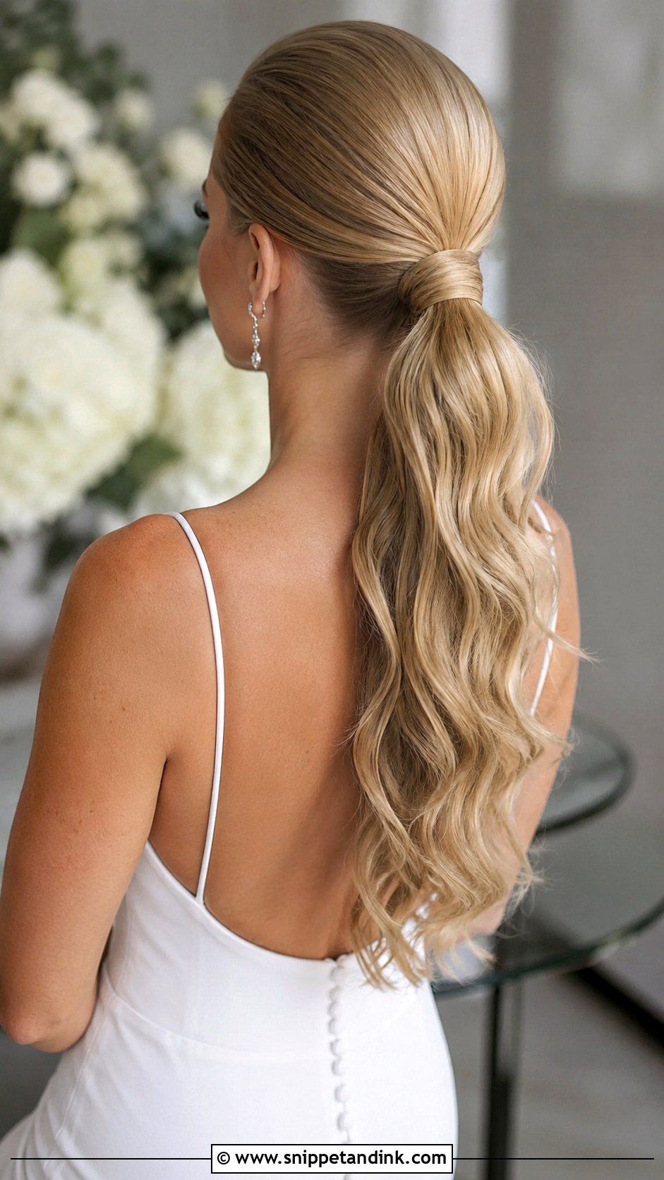 Slicked Back Wavy Ponytail - Snippet and Ink - 25 Slick Back Wedding Hair Ideas