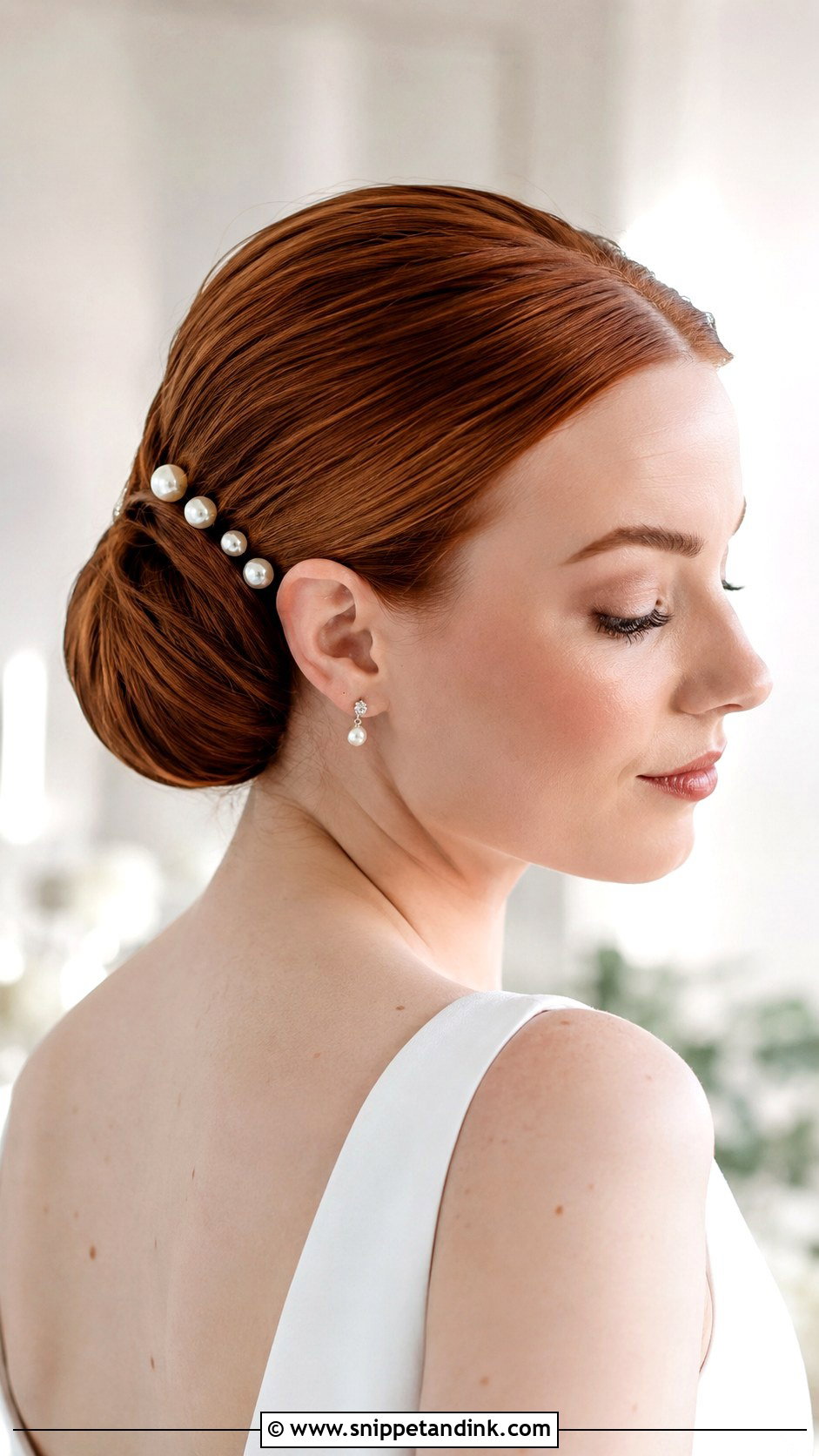 Slicked Back Wedding Hairstyle With Pearl Pins - Snippet and Ink - 15 Slicked Back Wedding Hairstyles
