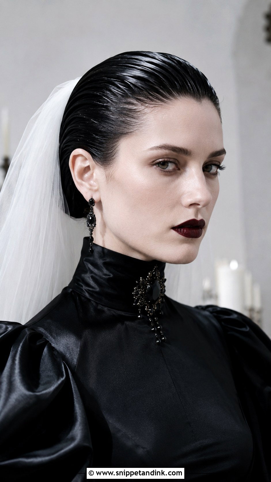 Slicked Back Wet Look - Snippet and Ink - 20 Gothic Wedding Hair Ideas