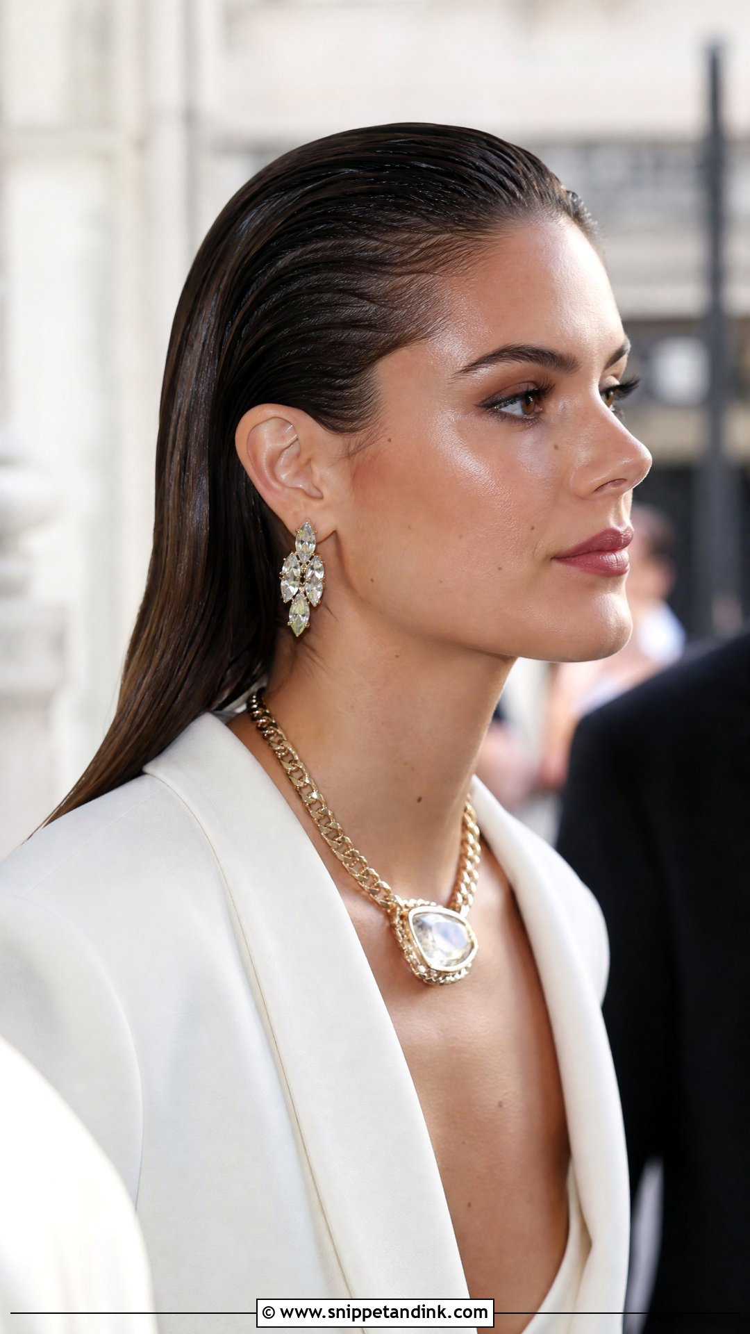 Slicked Back Wet Look - Snippet and Ink - 20 Shoulder Length Wedding Guest Hair Ideas