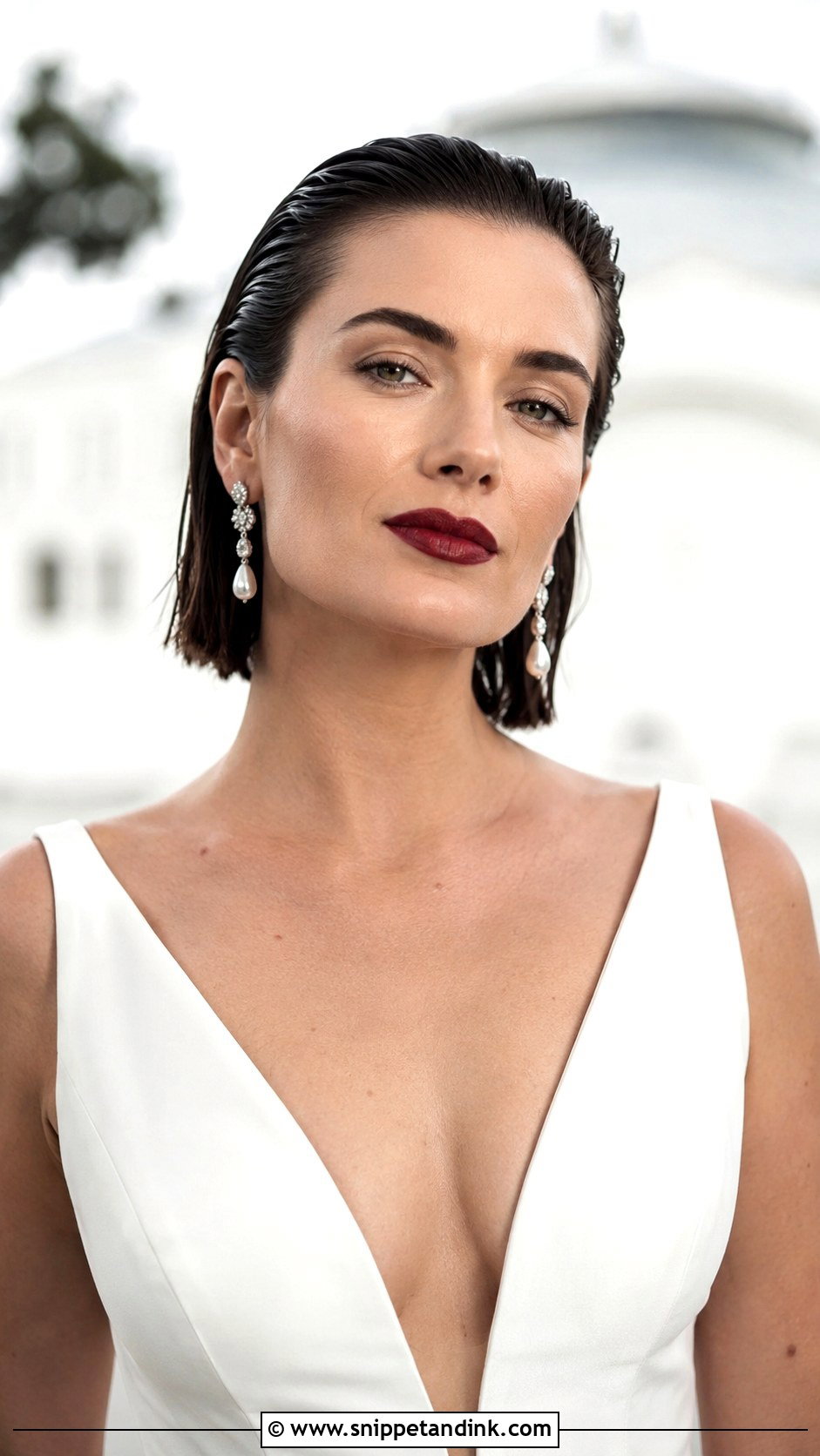 Slicked Back Wet Look Bob - Snippet and Ink - 30 Short Bridal Hair Ideas