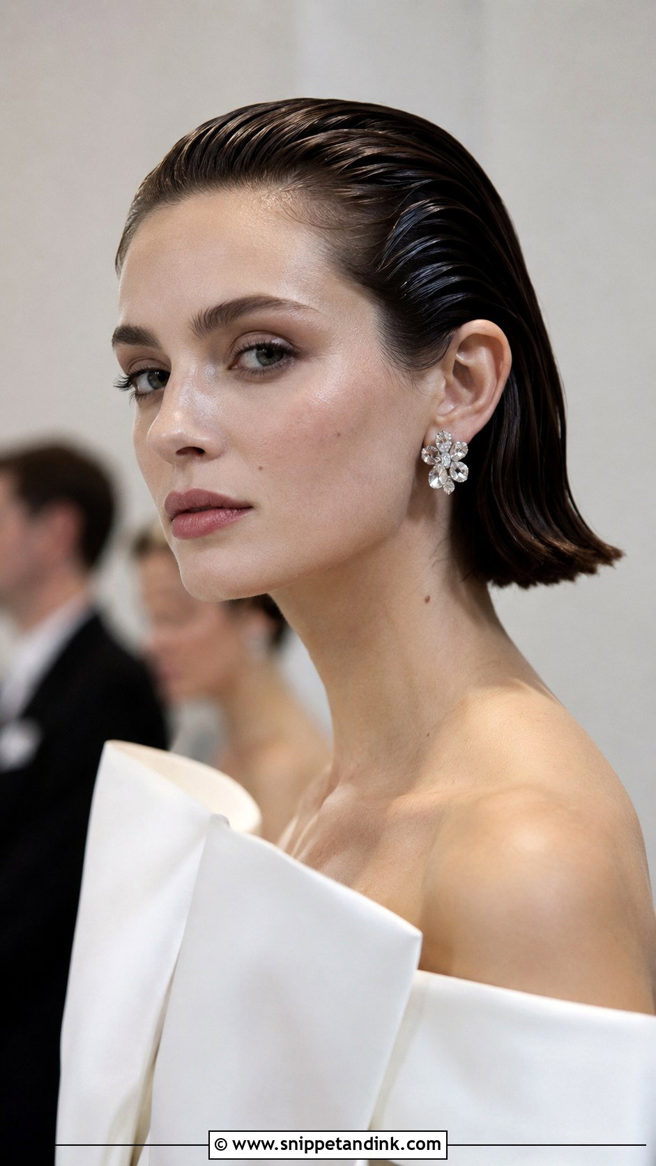 Slicked Back Wet Look Bob - Snippet and Ink - 30 Short Wedding Hairstyles