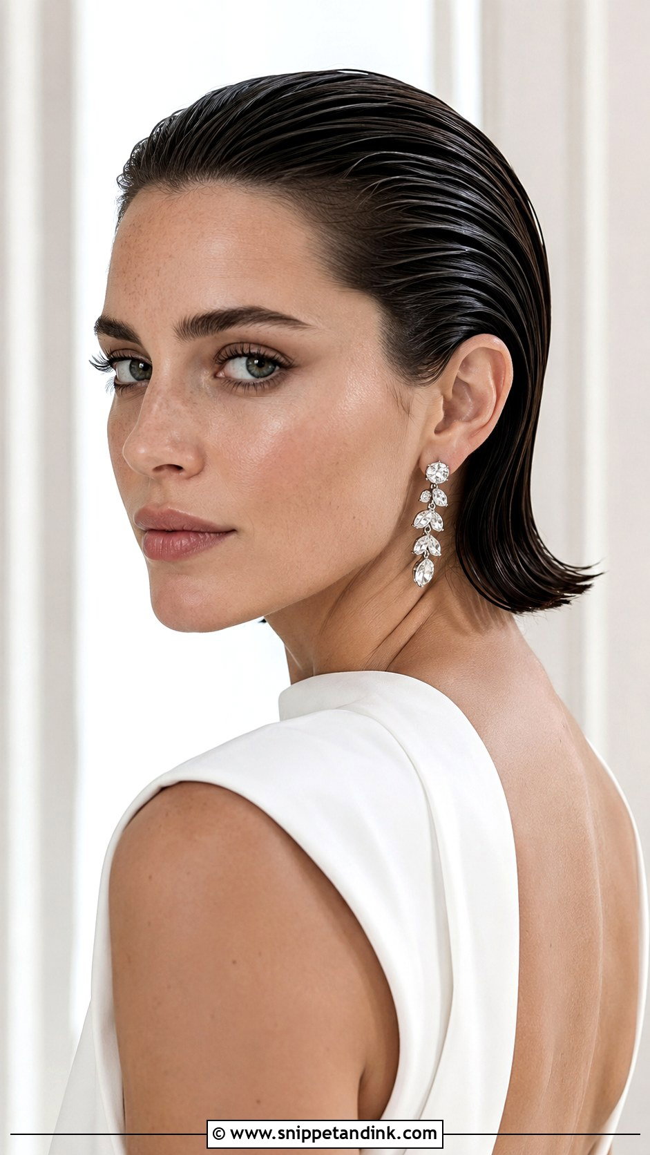 Slicked Back Wet Look Bob - Snippet and Ink - 20 Hairstyles for Weddings Short Hair