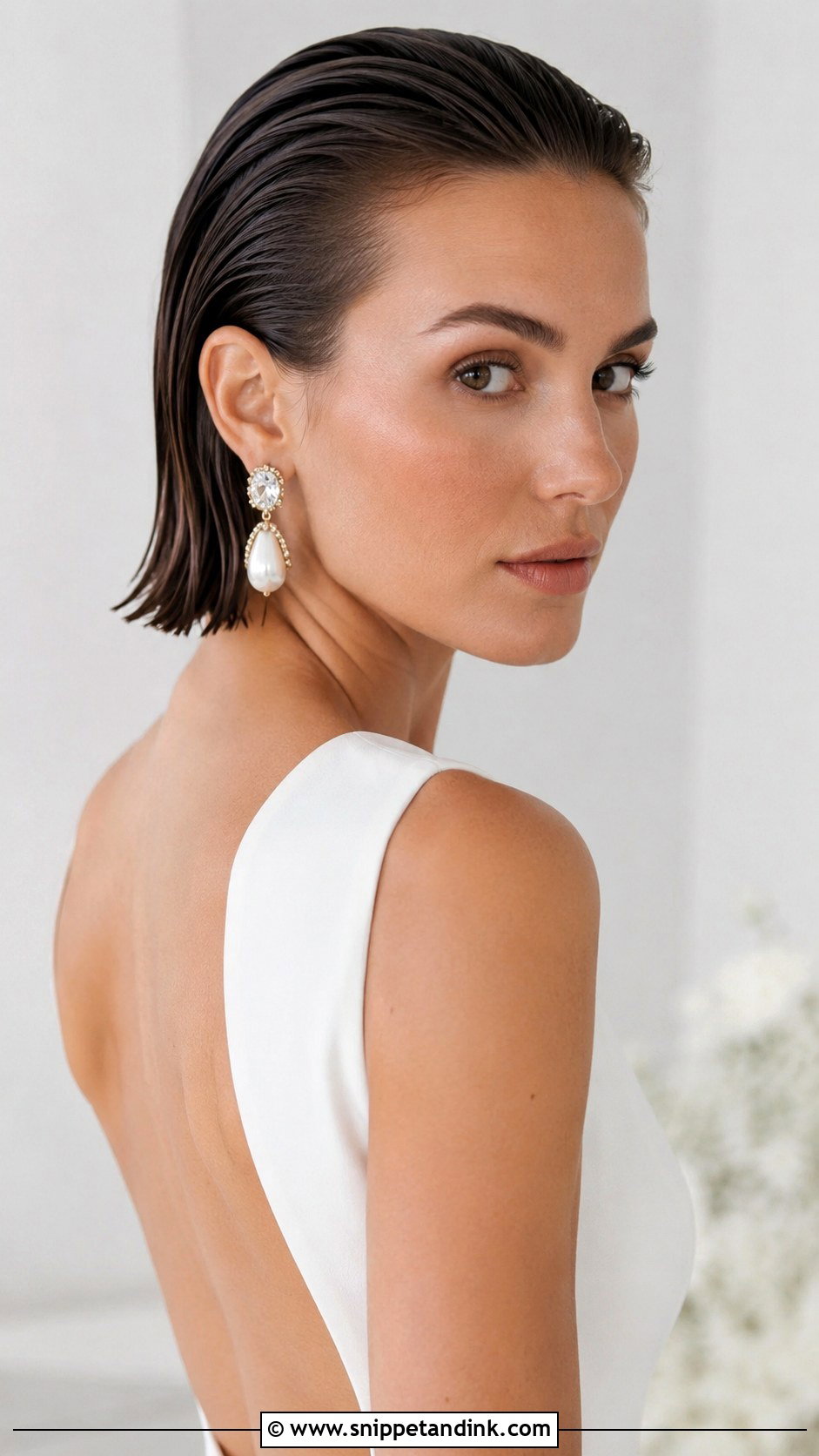 Slicked Back Wet Look Bob - Snippet and Ink - 20 Short Hair Ideas for Wedding