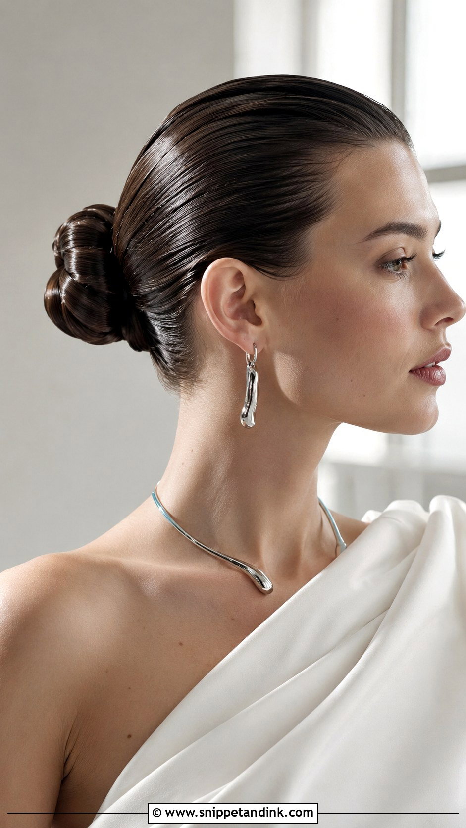 Slicked Back Wet Look Bun - Snippet and Ink - 20 Slicked Back Bun Wedding Hair Ideas