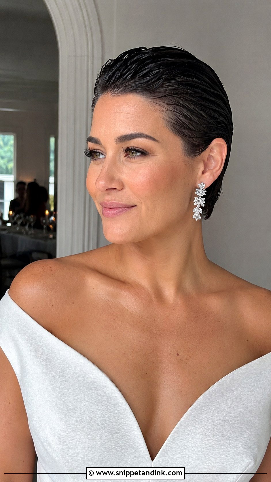 Slicked Back Wet Look Pixie - Snippet and Ink - 25 Pixie Bridal Hair Ideas