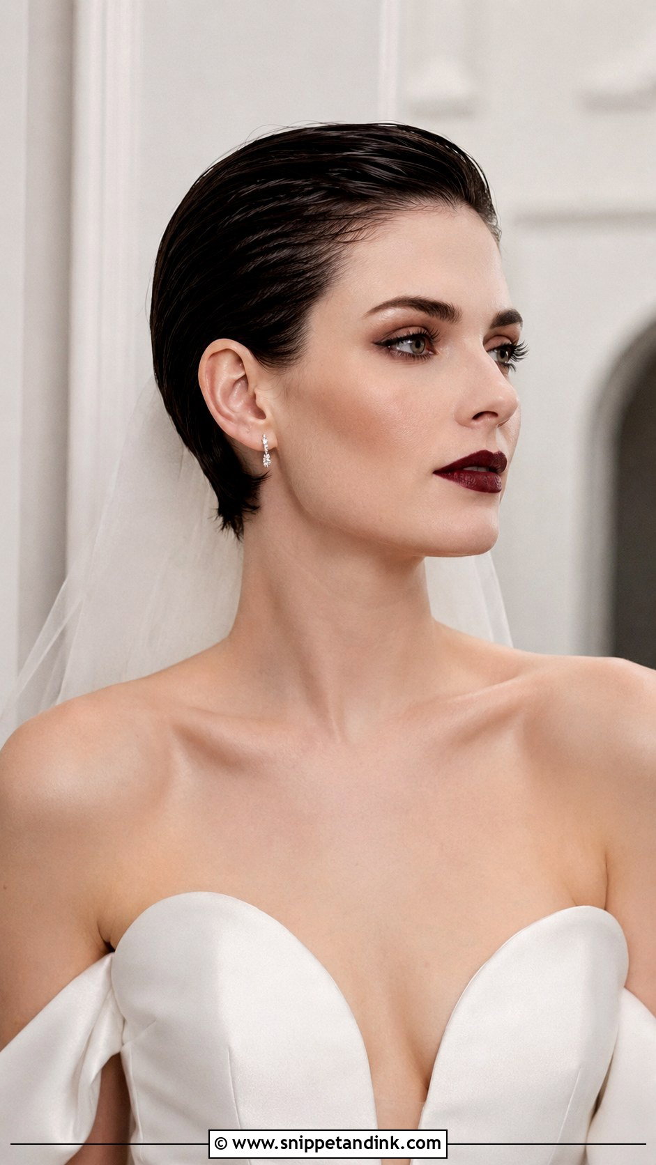 Slicked Back Wet Look Pixie - Snippet and Ink - 25 Bride with Short Hair Ideas