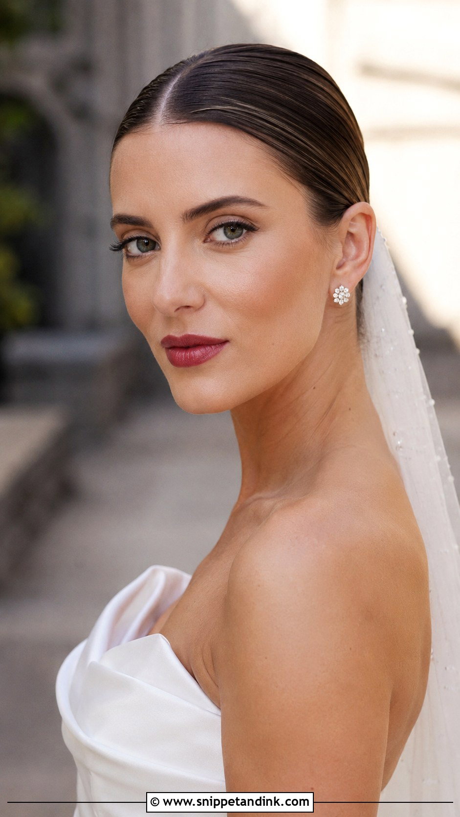 Slicked Back Wet Look for Brides - Snippet and Ink - 20 Hair Behind Ears Wedding Hairstyles