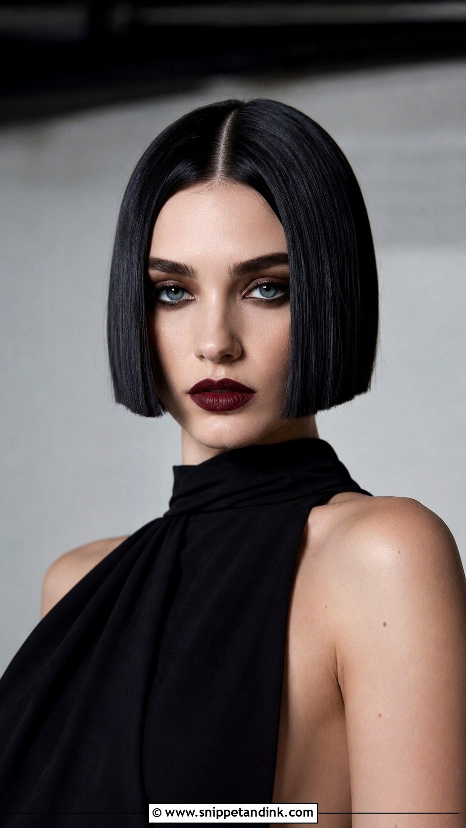 Slicked Bob With Sharp Center Part - Snippet and Ink - 25 Goth Wedding Hair Ideas