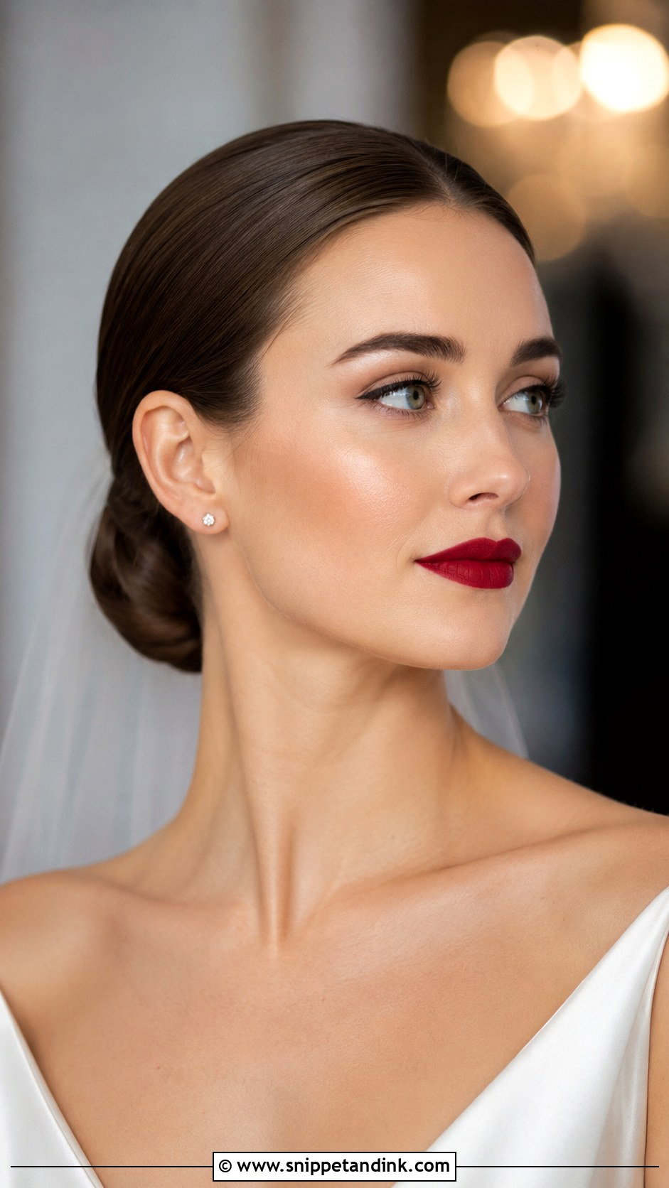 Slicked Bun With Bold Red Lip - Snippet and Ink - 20 Sophia Richie Wedding Hair Ideas