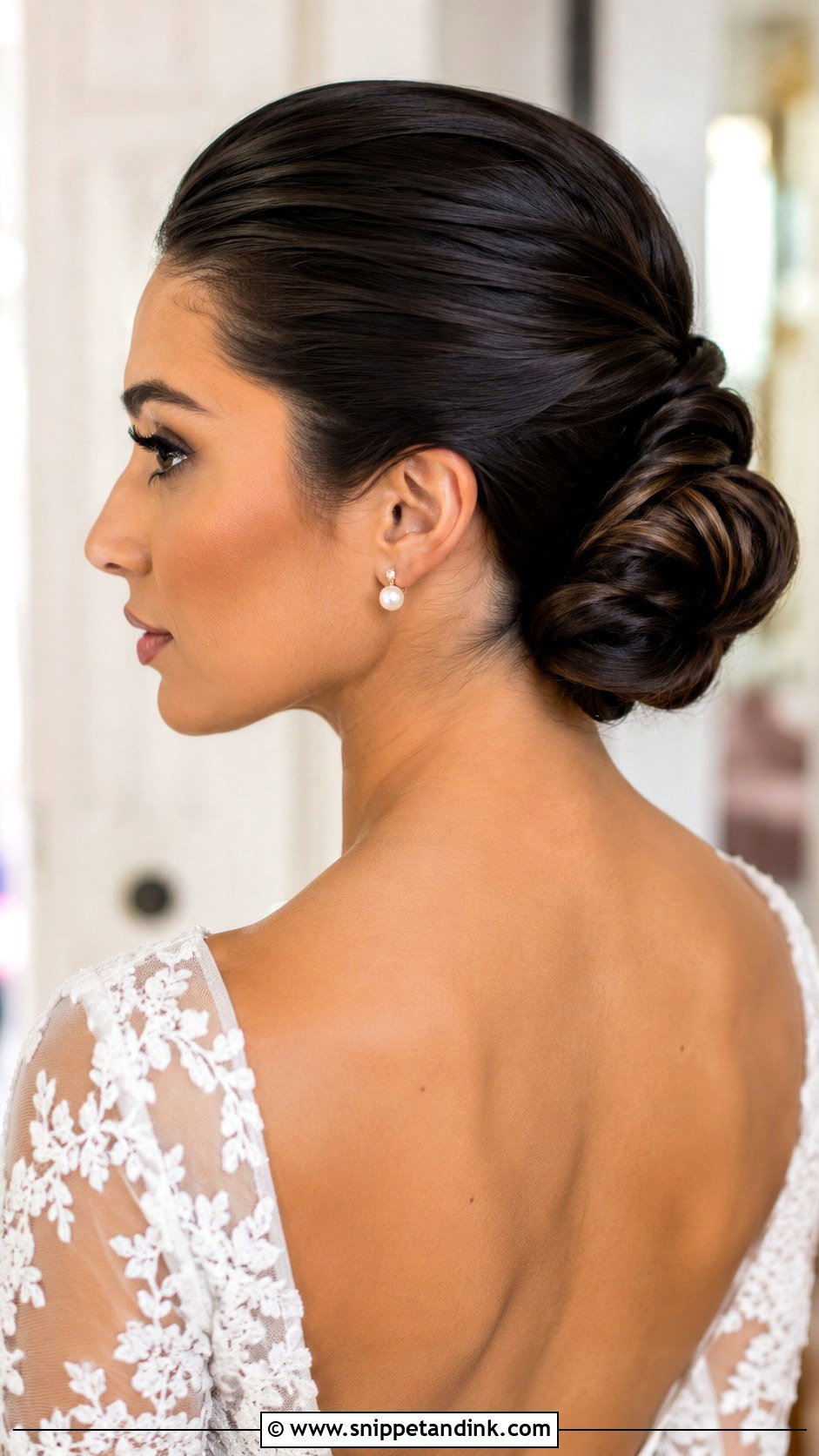 Slicked Side Part Bun Wedding Hair - Snippet and Ink - 15 Slicked Bun Wedding Hair Ideas