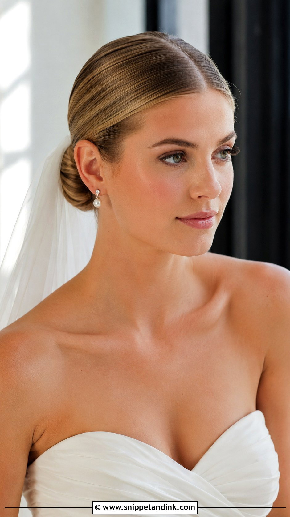 Slicked Wedding Middle Part Bun - Snippet and Ink - 15 Slicked Wedding Hair Ideas