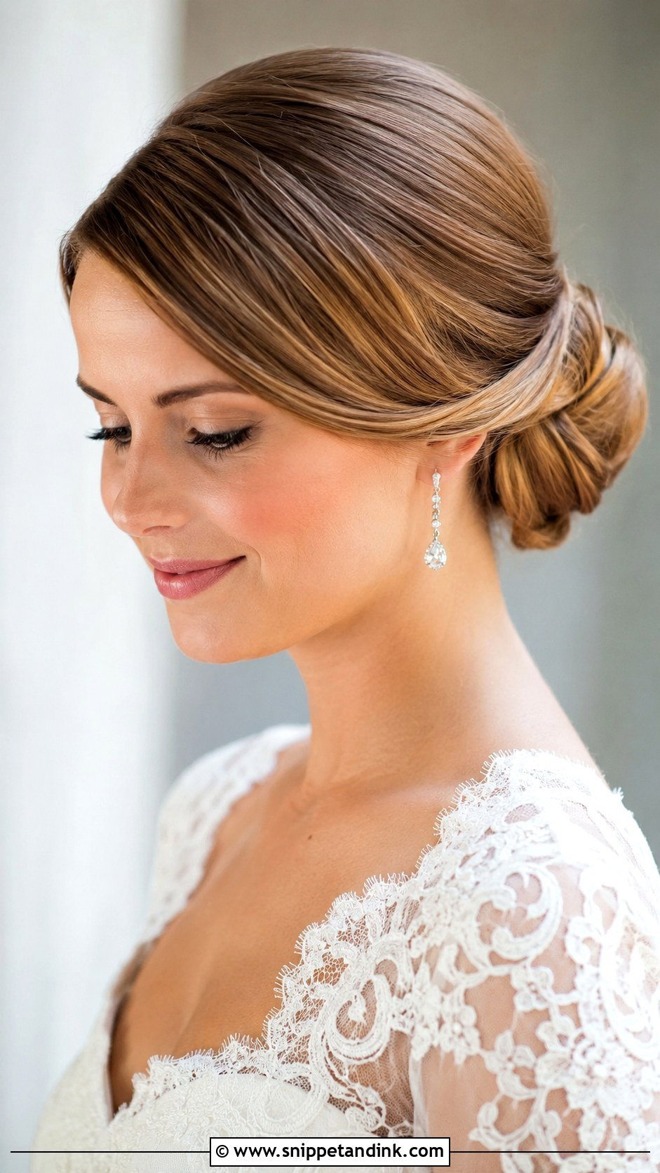Slicked Wedding Side Part Bun - Snippet and Ink - 15 Slicked Wedding Hair Ideas