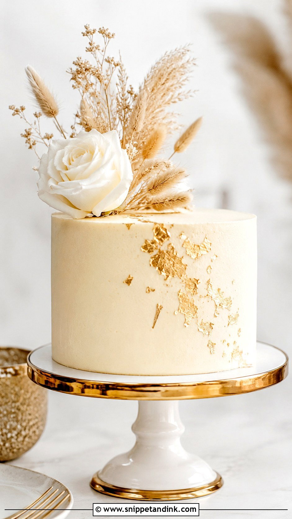 Small Gold Leaf Wedding Cake - Snippet and Ink - 25 Small Single Tier Wedding Cake Ideas