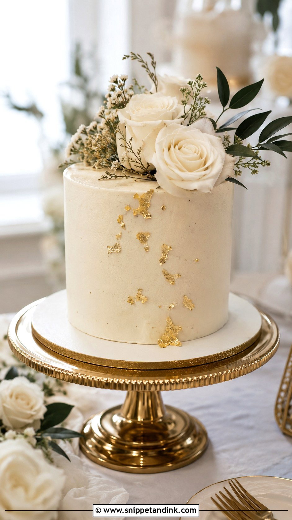 Small Gold Leaf Wedding Cake - Snippet and Ink - 20 Wedding Cake Ideas for Small Wedding