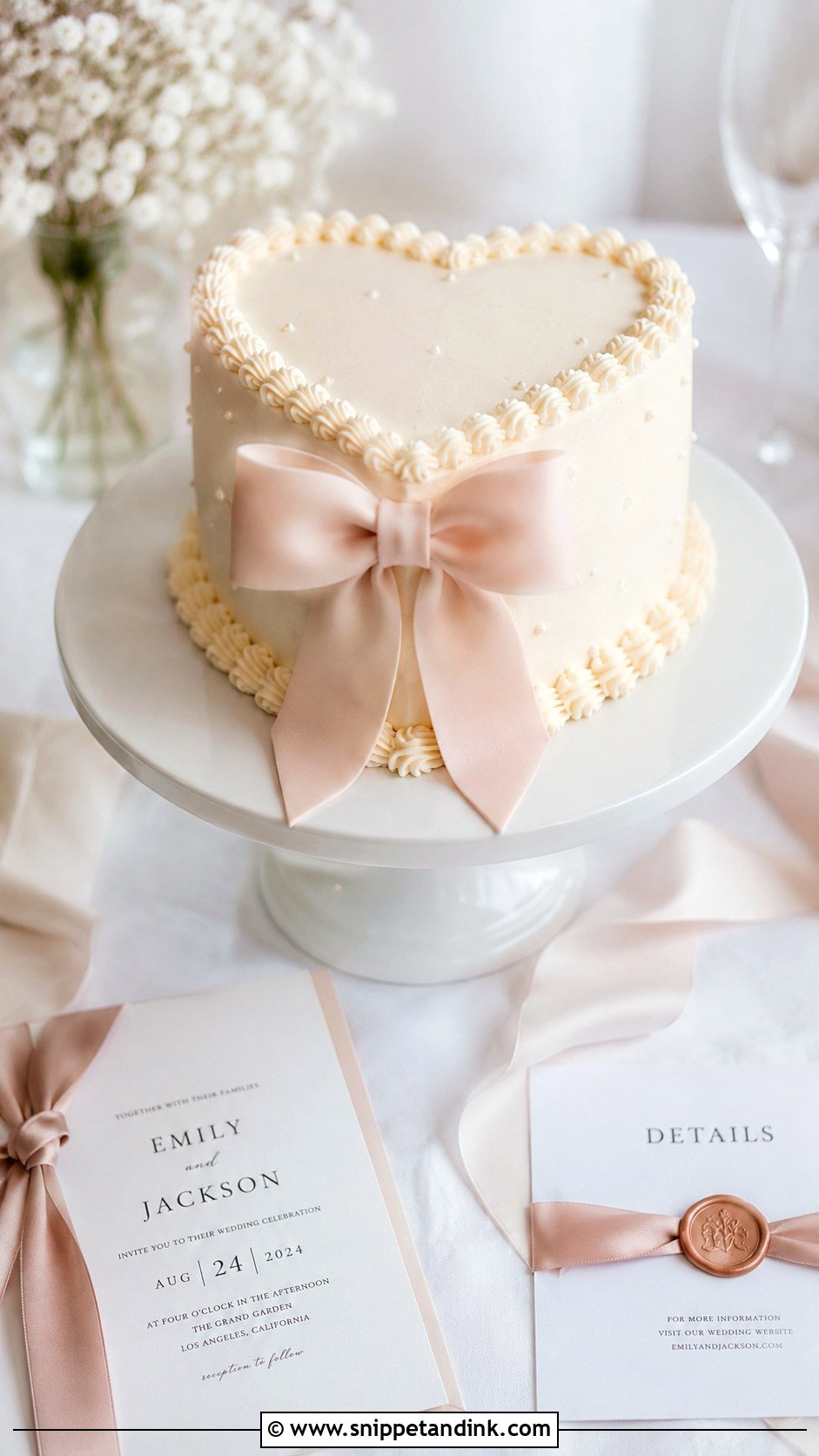 Small Heart Shaped Wedding Cake With Bow - Snippet and Ink - 25 Small Heart Shaped Wedding Cake Ideas