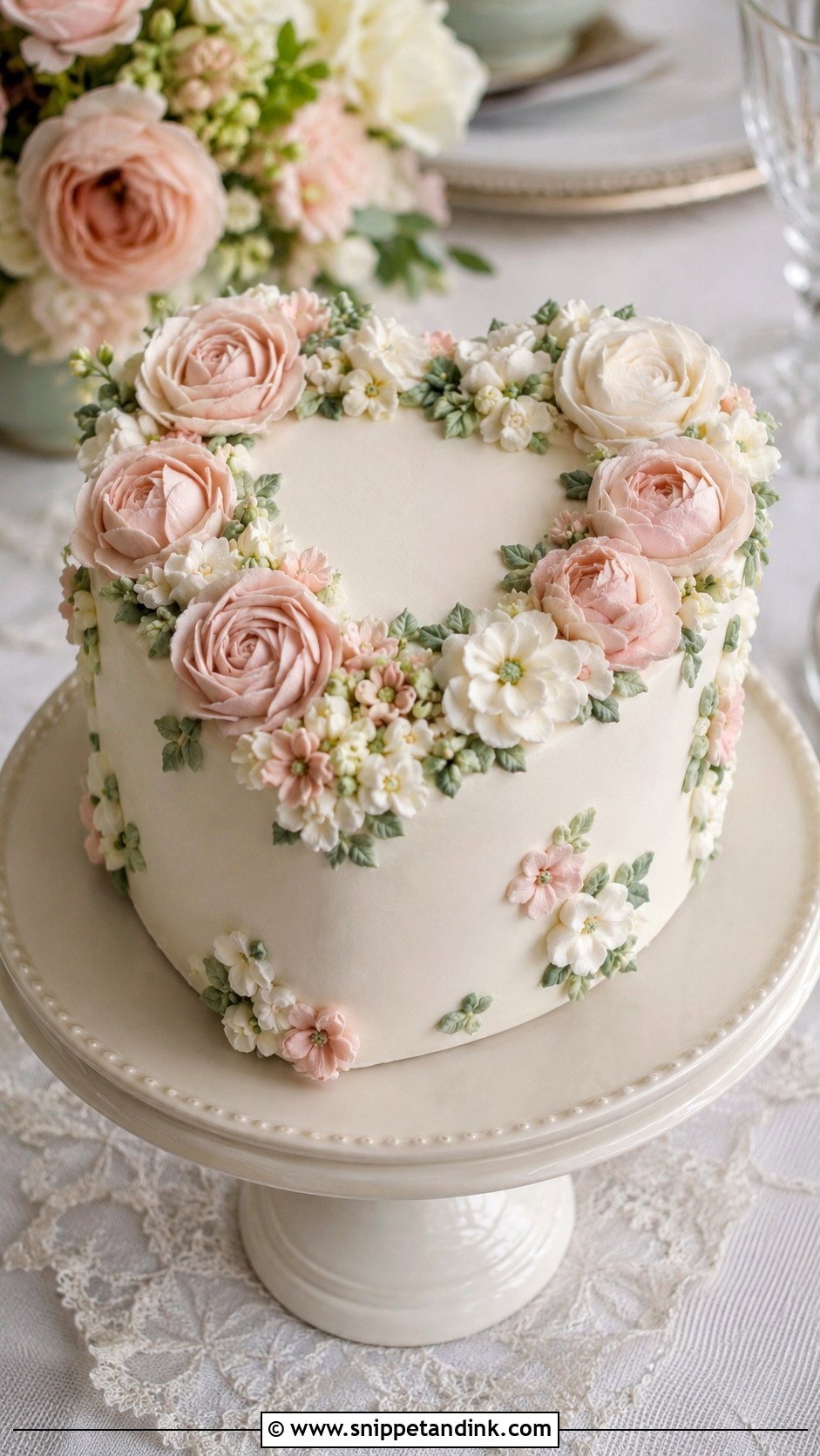 Small Heart Shaped Wedding Cake With Buttercream Flowers - Snippet and Ink - 25 Small Heart Shaped Wedding Cake Ideas