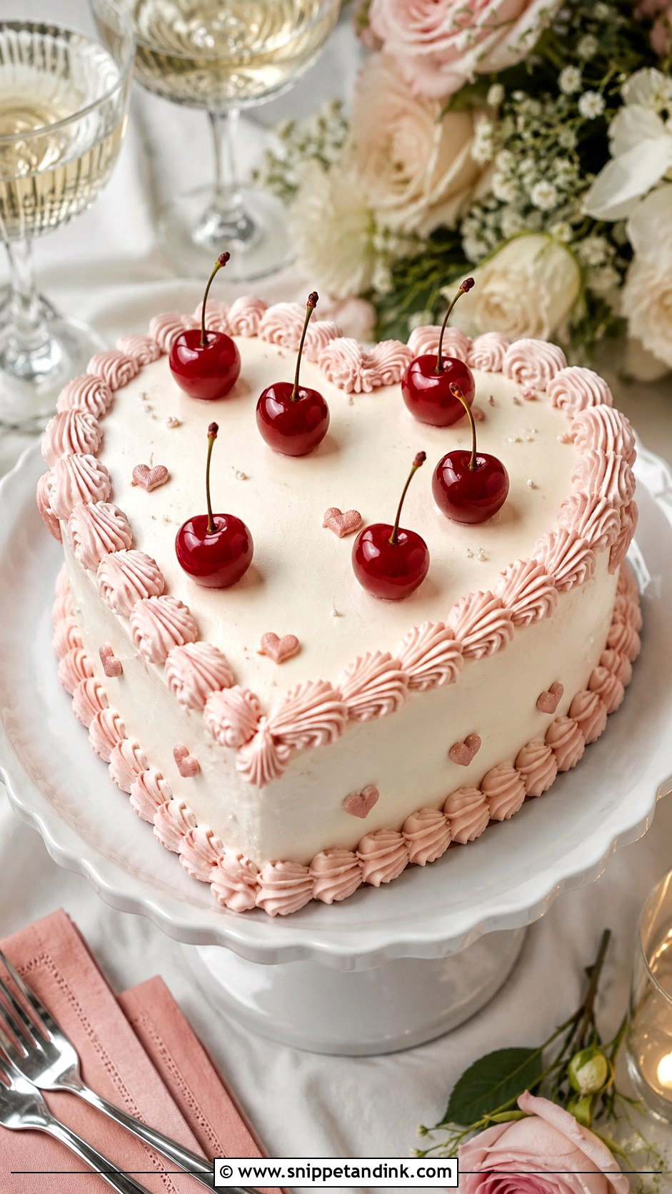 Small Heart Shaped Wedding Cake With Cherries - Snippet and Ink - 25 Small Heart Shaped Wedding Cake Ideas
