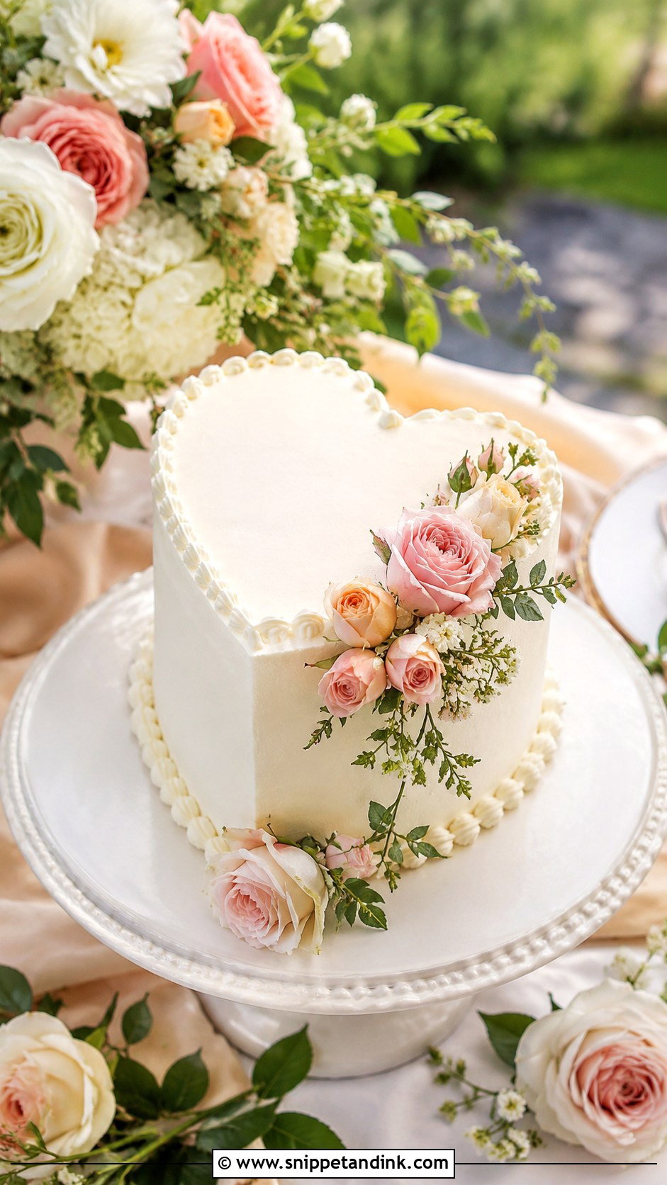 Small Heart Shaped Wedding Cake With Fresh Roses - Snippet and Ink - 25 Small Heart Shaped Wedding Cake Ideas