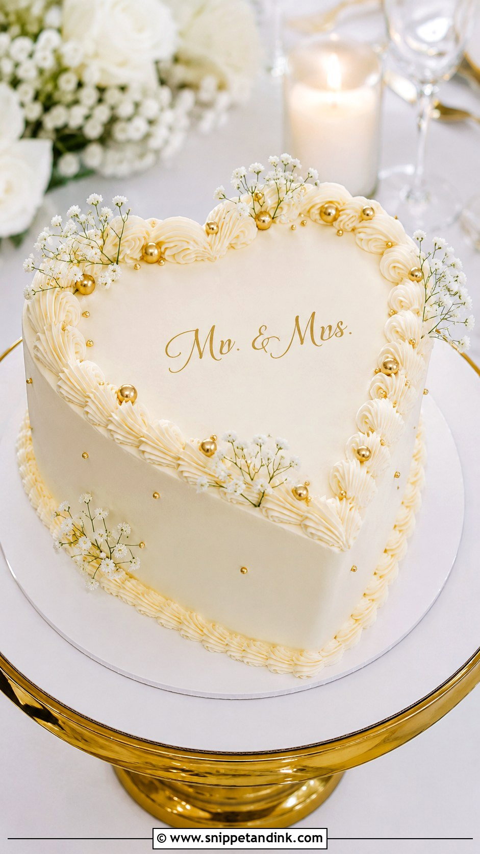 Small Heart Shaped Wedding Cake With Gold Accents - Snippet and Ink - 25 Small Heart Shaped Wedding Cake Ideas