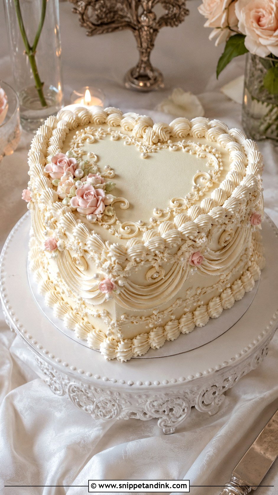 Small Heart Shaped Wedding Cake With Lambeth Piping - Snippet and Ink - 25 Small Heart Shaped Wedding Cake Ideas