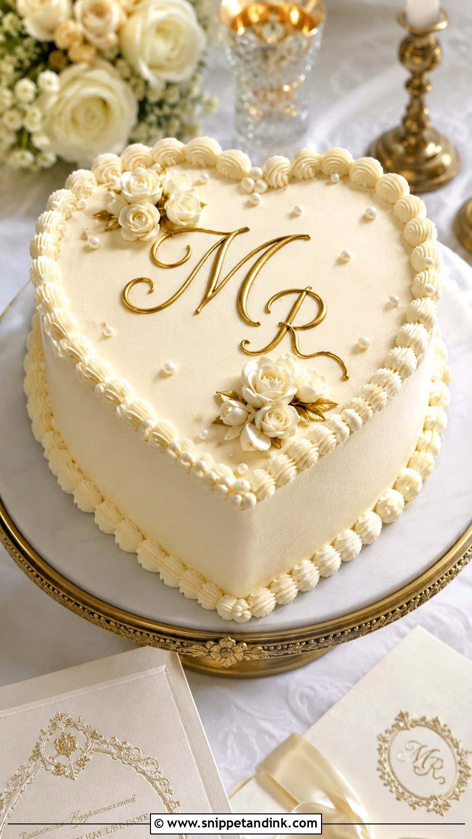 Small Heart Shaped Wedding Cake With Monogram - Snippet and Ink - 25 Small Heart Shaped Wedding Cake Ideas