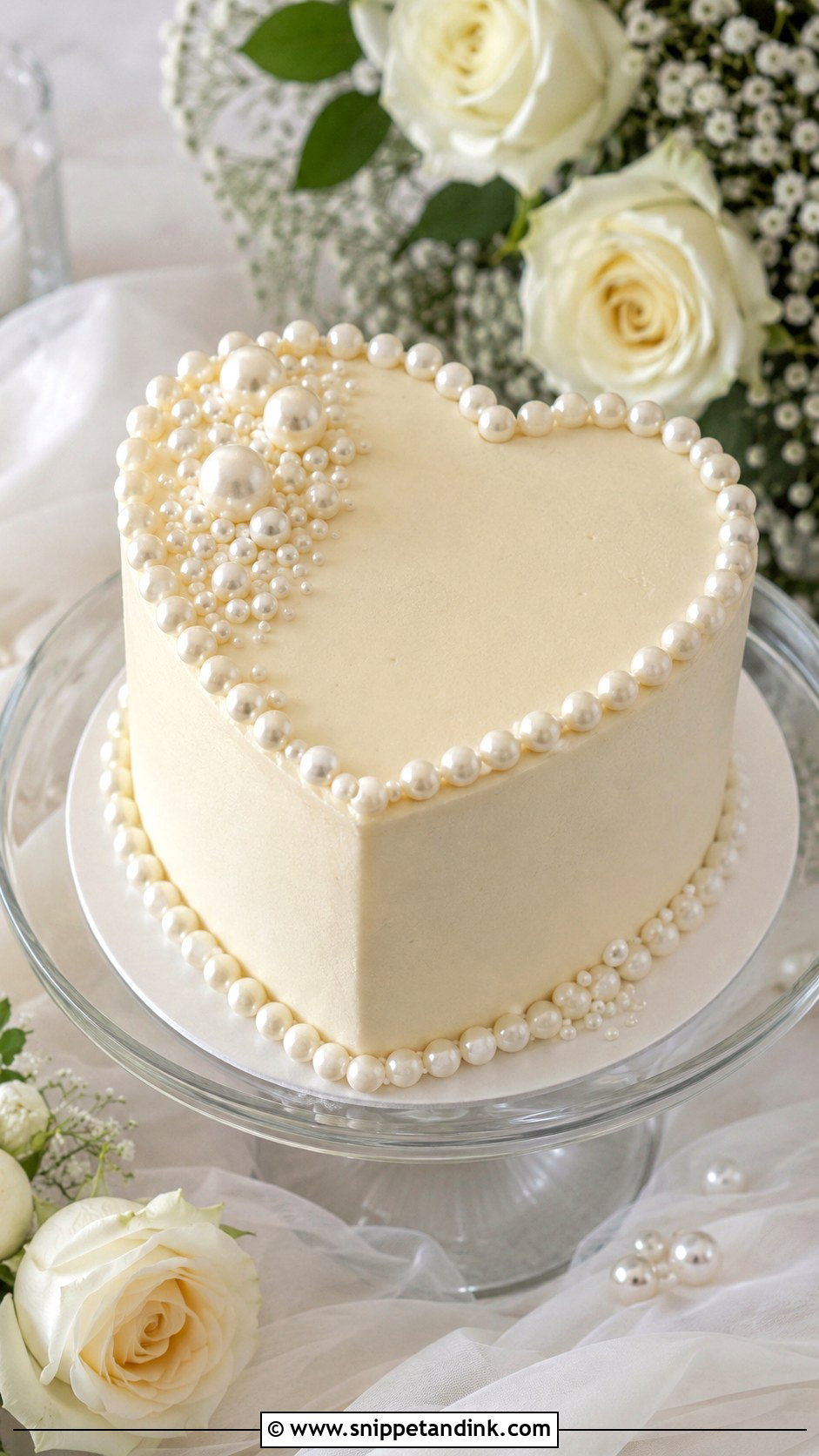 Small Heart Shaped Wedding Cake With Pearls - Snippet and Ink - 25 Small Heart Shaped Wedding Cake Ideas